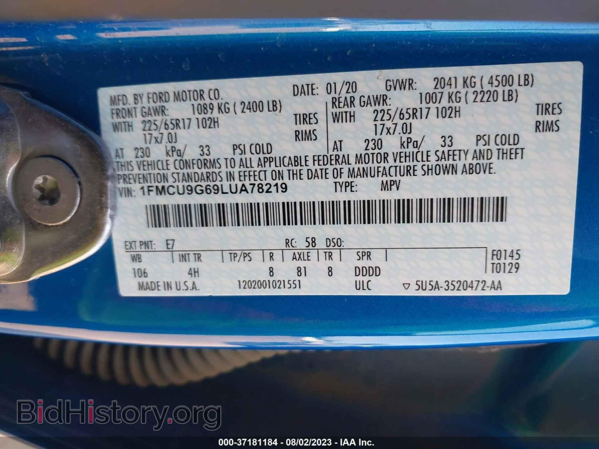 2020 FORD ESCAPE - VIN: 1FMCU9G69LUA78219 - Фото 9