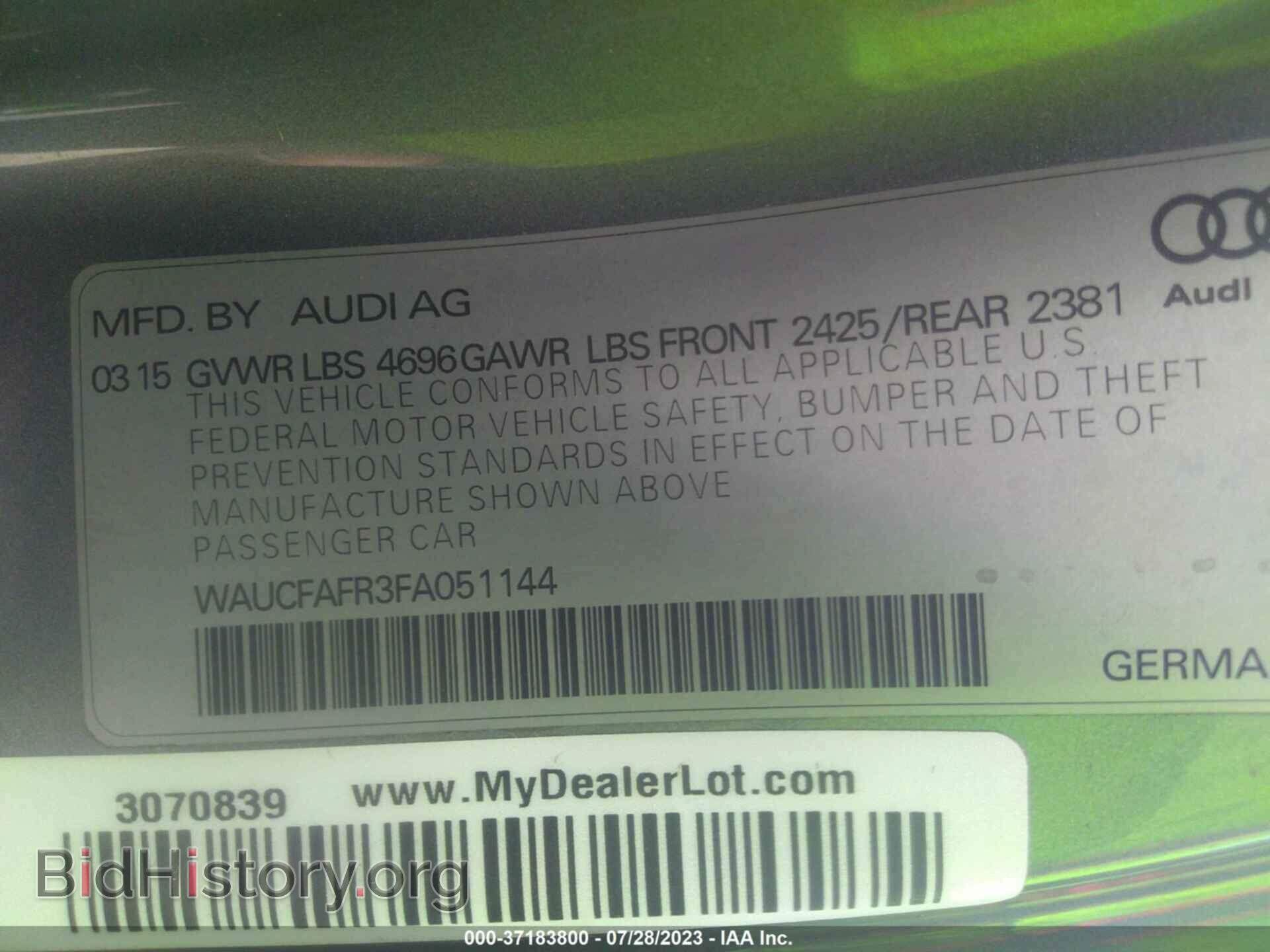 2015 AUDI A5 - VIN: WAUCFAFR3FA051144 - Фото 9