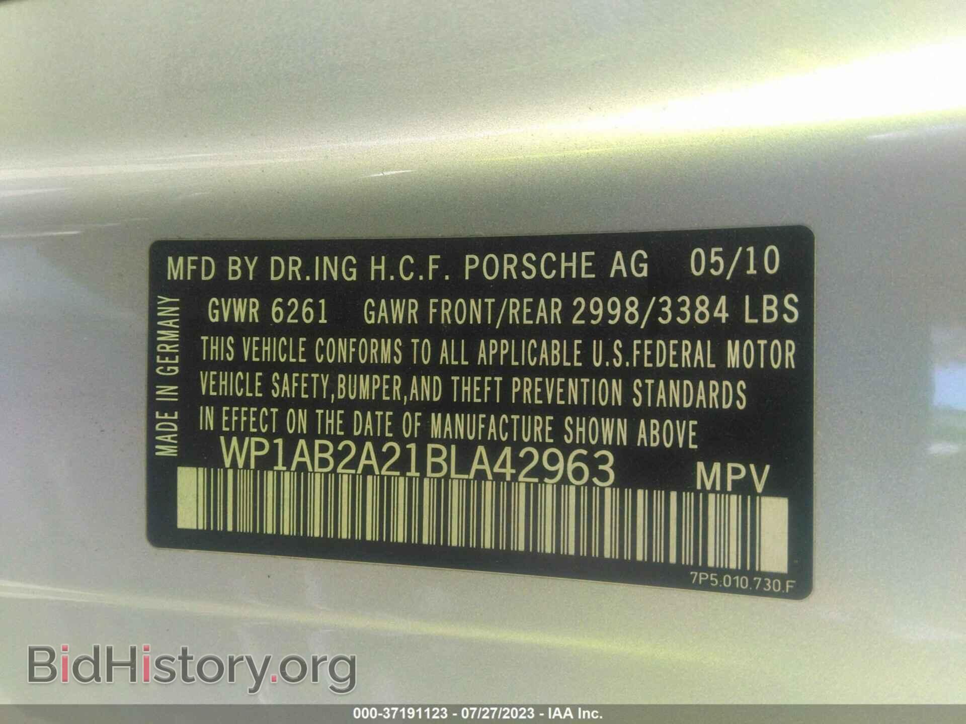2011 PORSCHE CAYENNE - VIN: WP1AB2A21BLA42963 - Фото 9