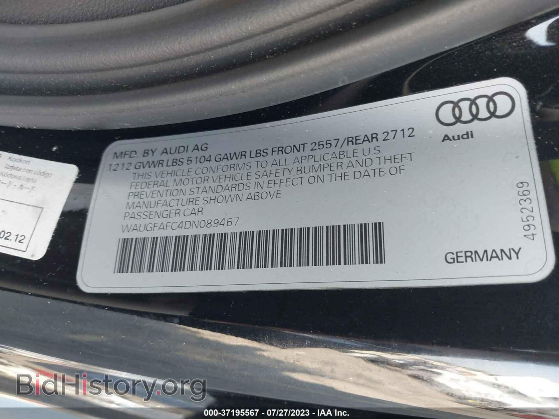 2013 AUDI A6 - VIN: WAUGFAFC4DN089467 - Фото 9