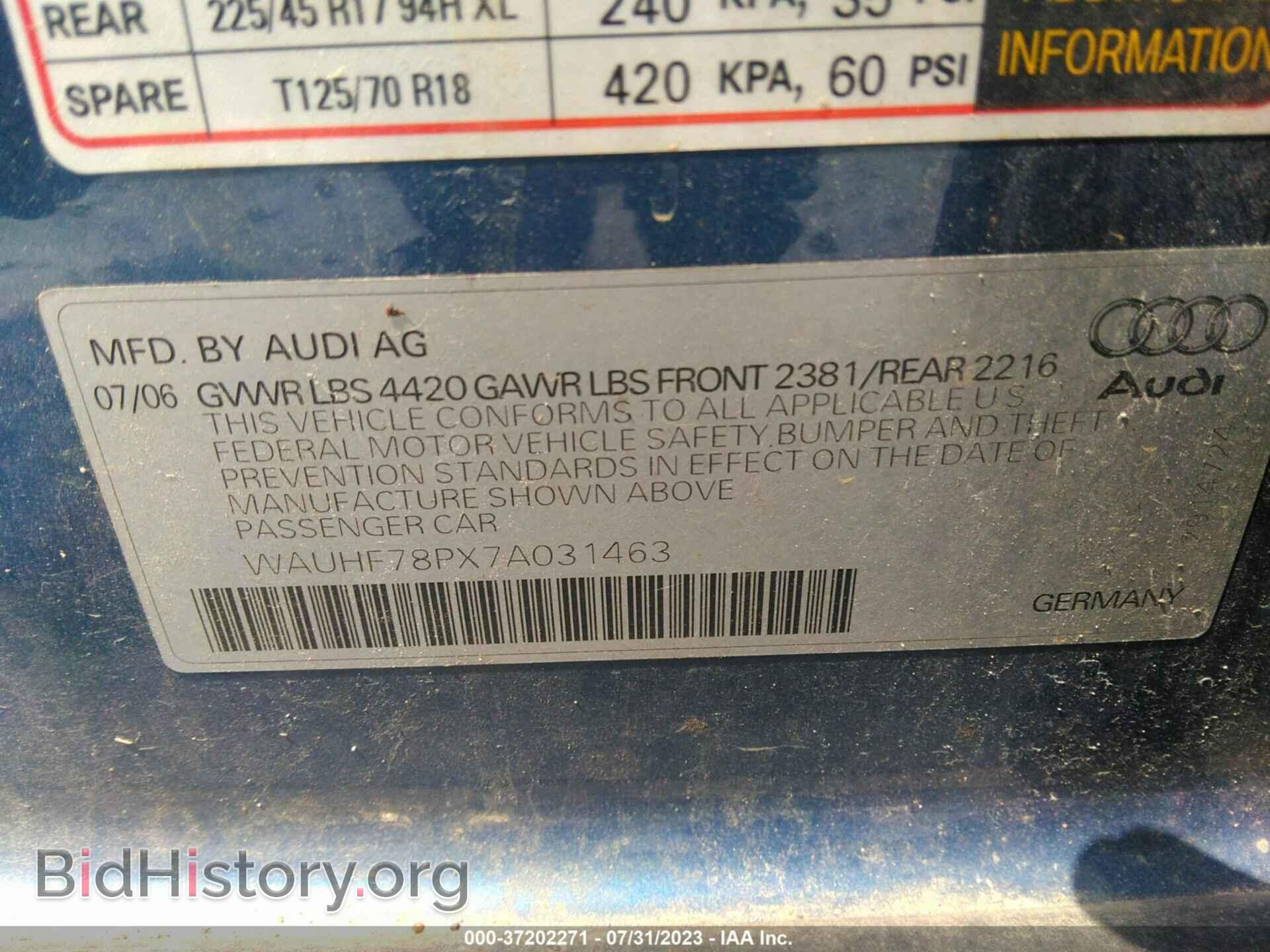 2007 AUDI A3 - VIN: WAUHF78PX7A031463 - Фото 9