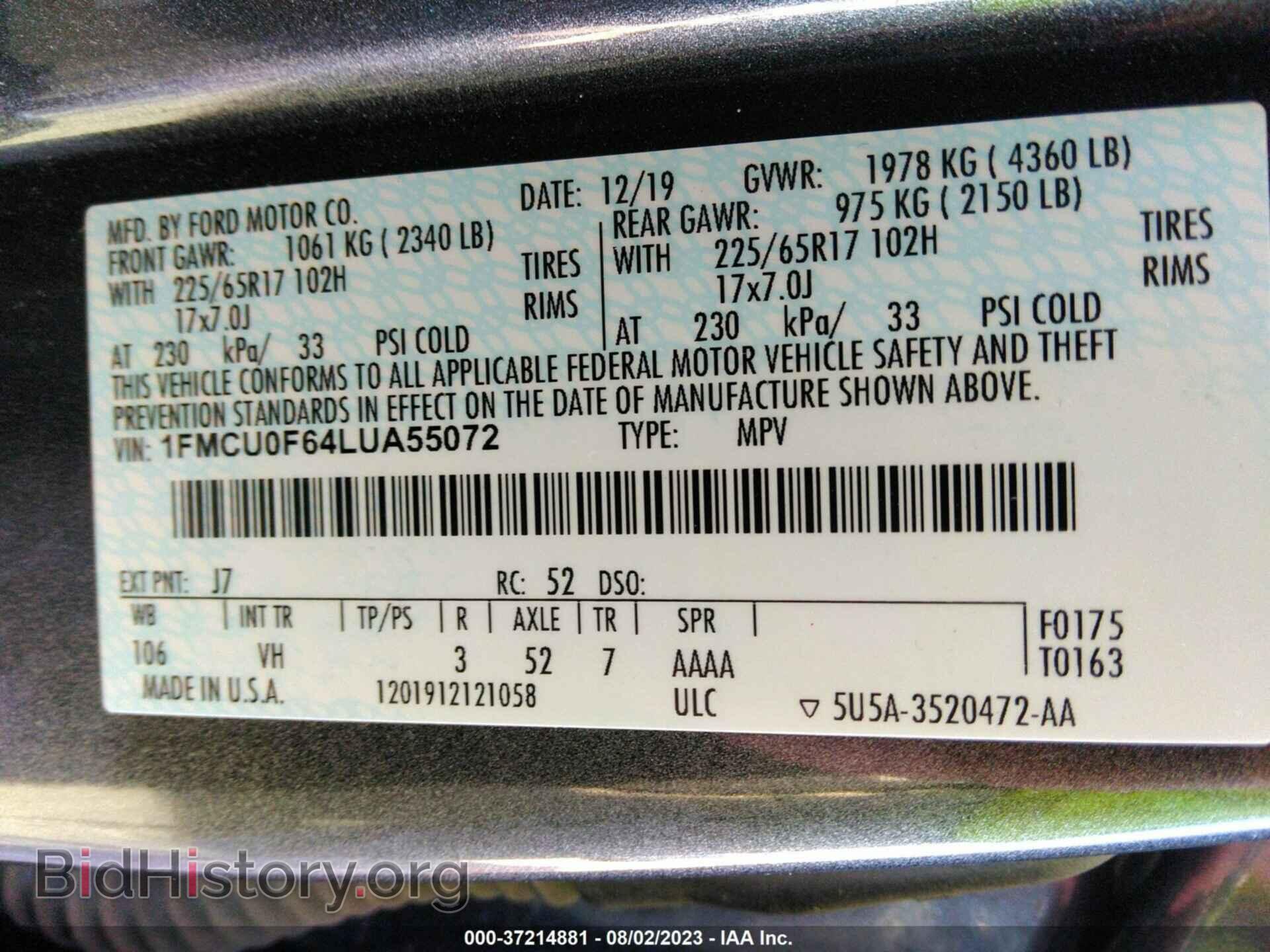 2020 FORD ESCAPE - VIN: 1FMCU0F64LUA55072 - Photo 9