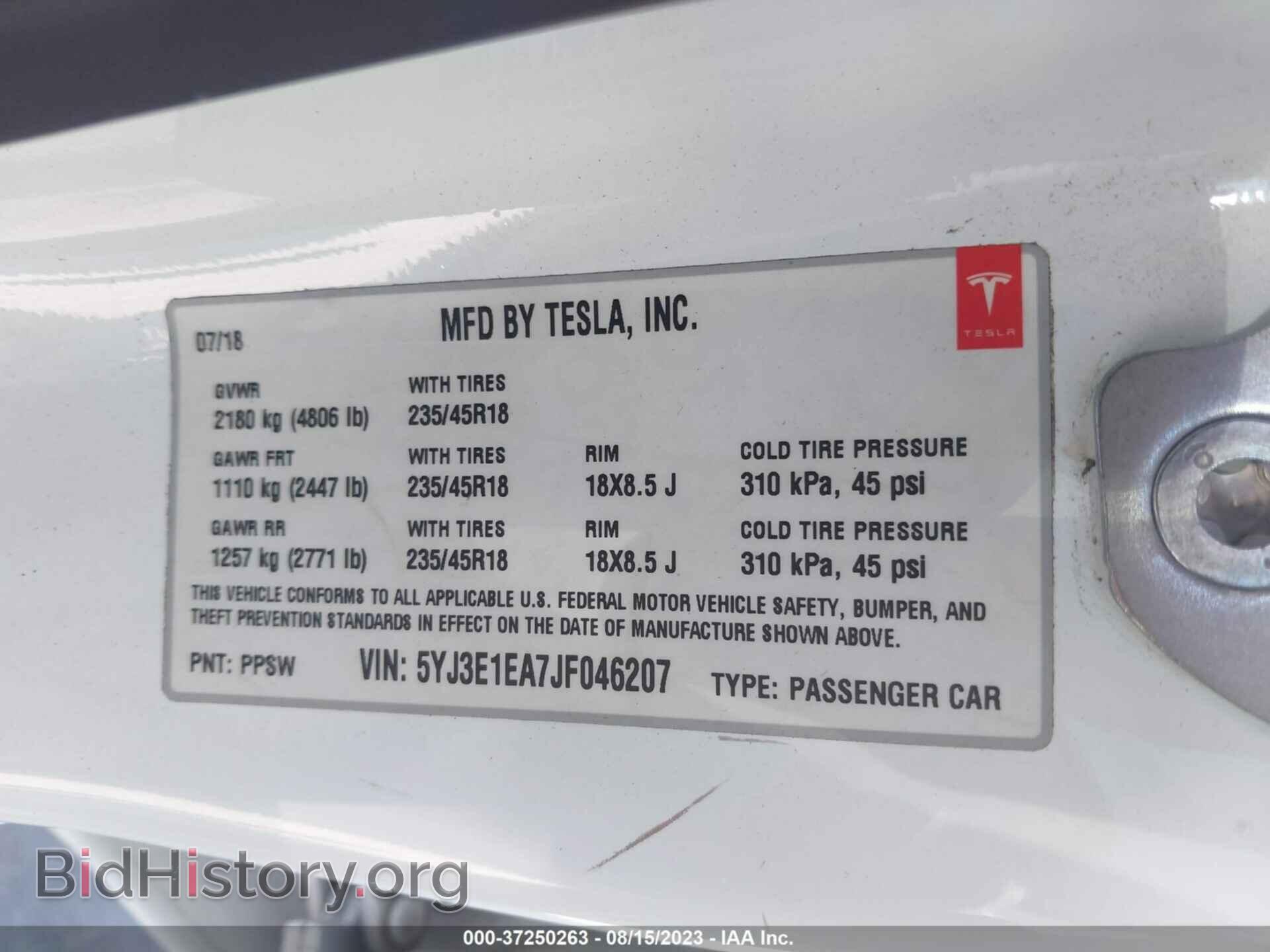 2018 TESLA MODEL 3 - VIN: 5YJ3E1EA7JF046207 - Фото 9