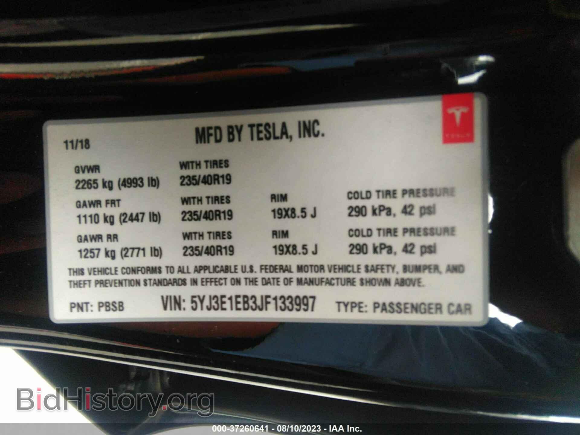 2018 TESLA MODEL 3 - VIN: 5YJ3E1EB3JF133997 - Фото 9