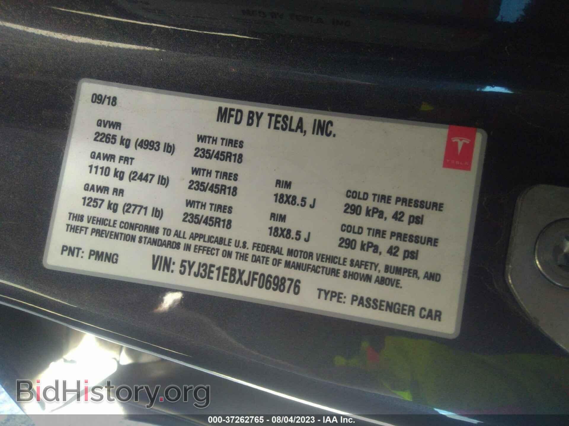 2018 TESLA MODEL 3 - VIN: 5YJ3E1EBXJF069876 - Фото 9