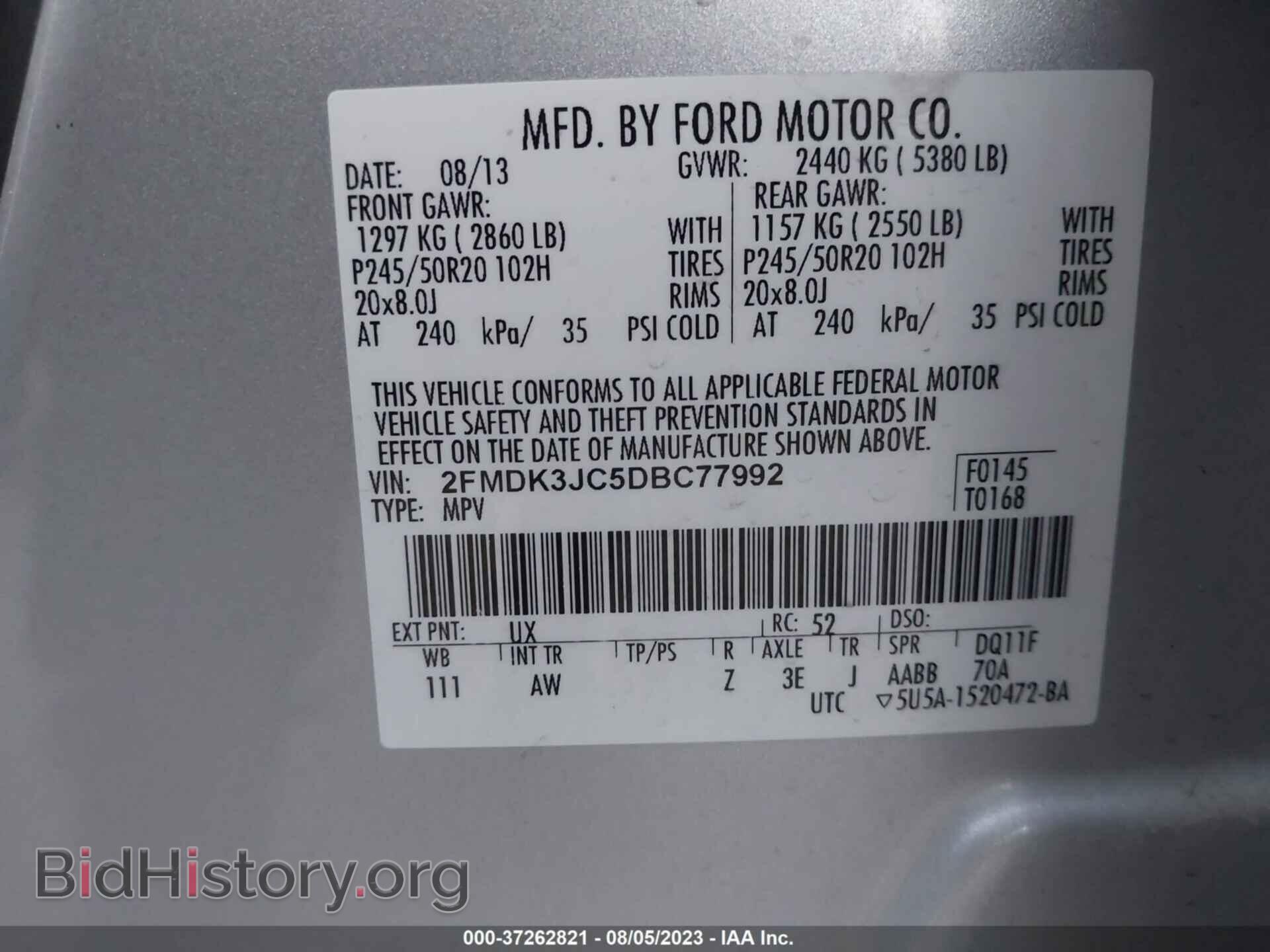 2013 FORD EDGE - VIN: 2FMDK3JC5DBC77992 - Photo 9