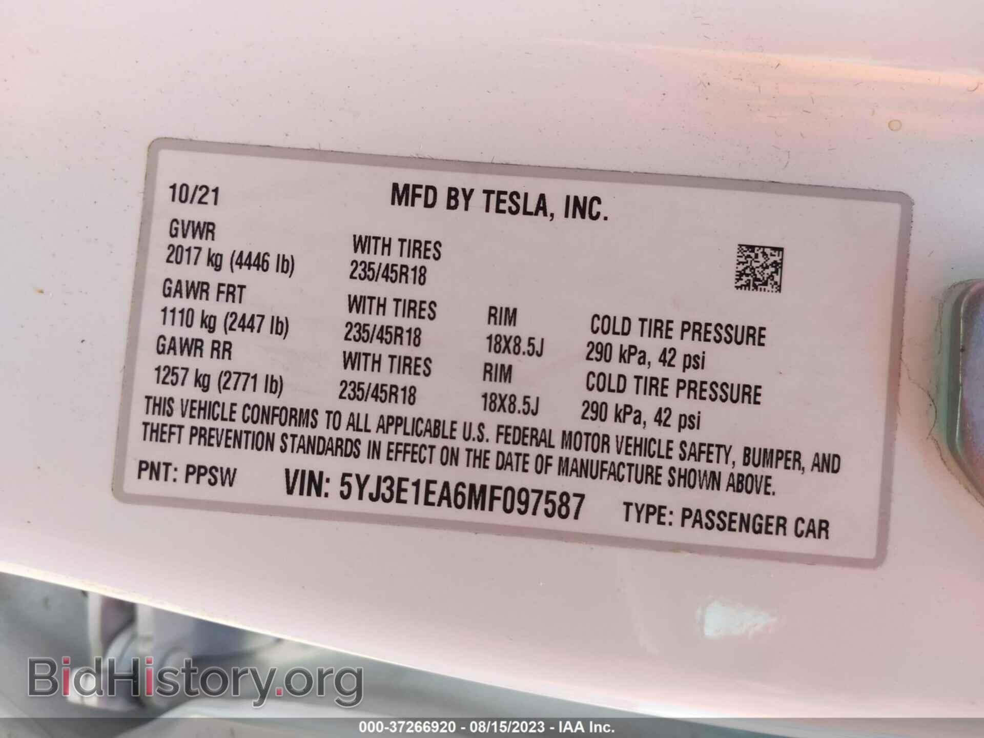 2021 TESLA MODEL 3 - VIN: 5YJ3E1EA6MF097587 - Фото 9