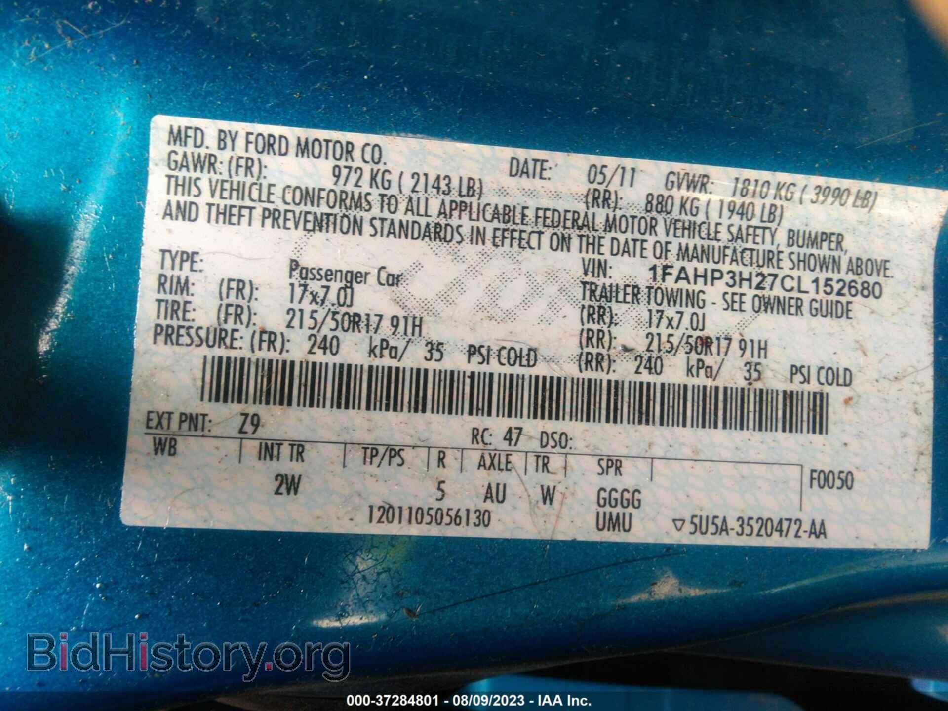 2012 FORD FOCUS - VIN: 1FAHP3H27CL152680 - Фото 9
