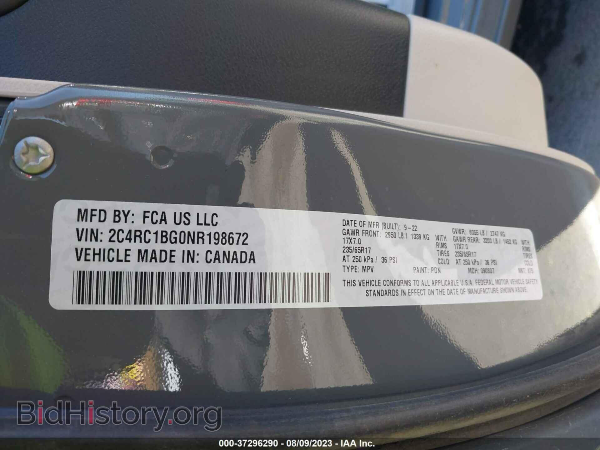 2022 CHRYSLER PACIFICA - VIN: 2C4RC1BG0NR198672 - Фото 9