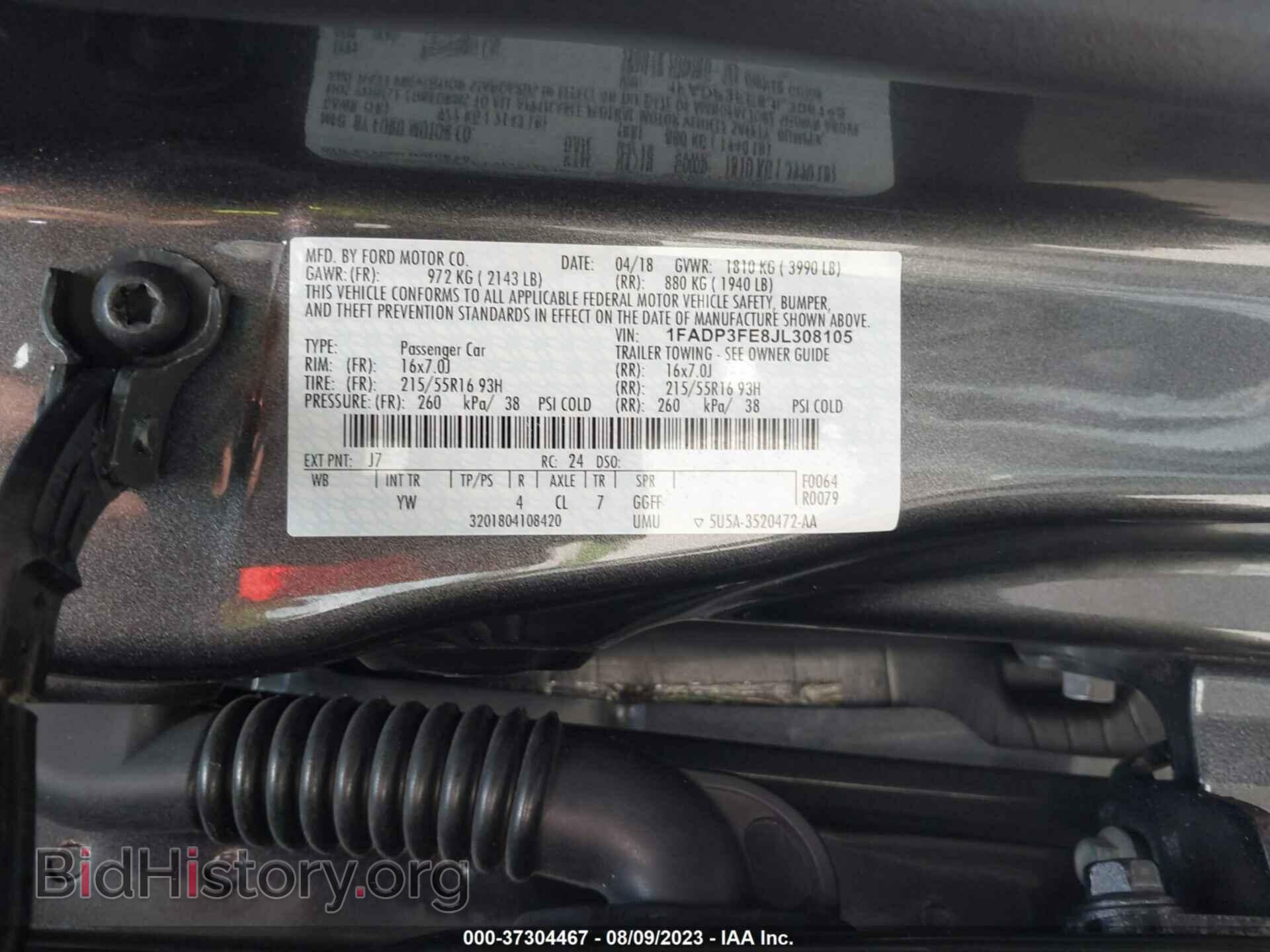 2018 FORD FOCUS - VIN: 1FADP3FE8JL308105 - Фото 9