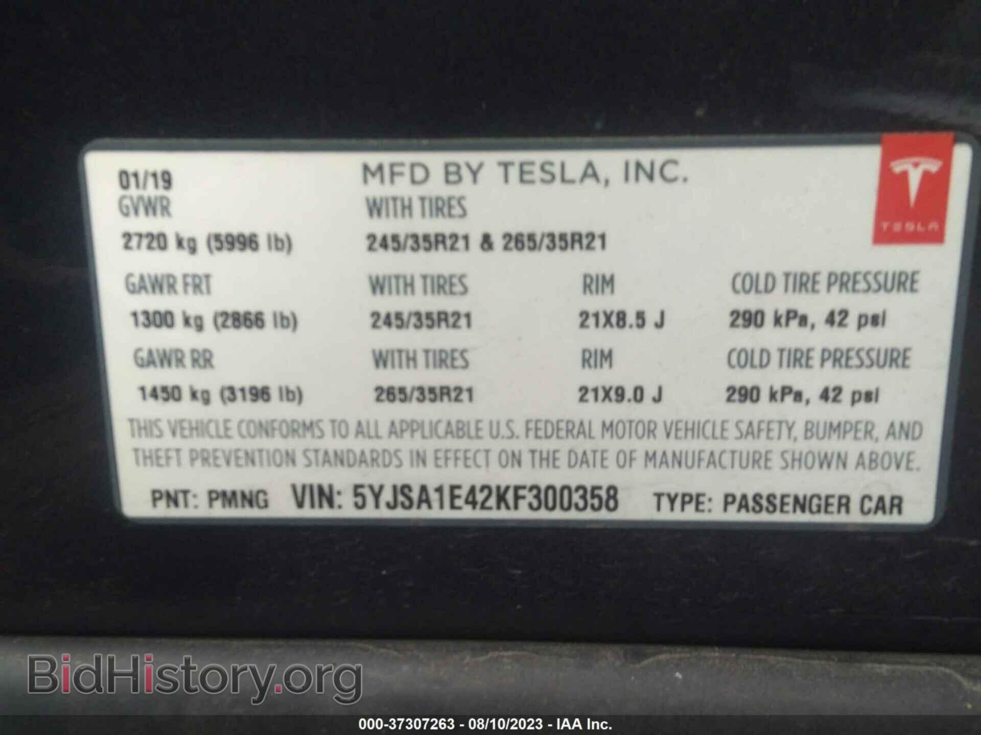 2019 TESLA MODEL S - VIN: 5YJSA1E42KF300358 - Photo 9