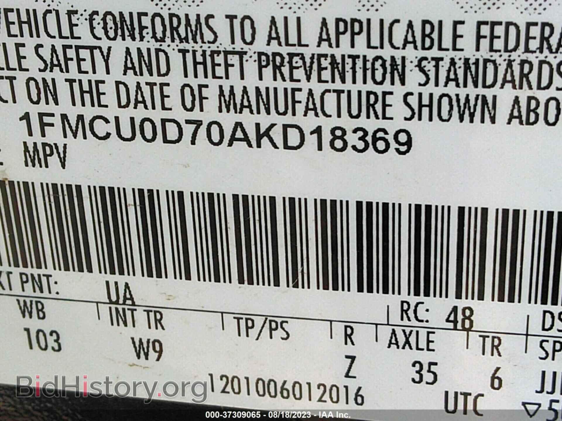 2010 FORD ESCAPE - VIN: 1FMCU0D70AKD18369 - Фото 9