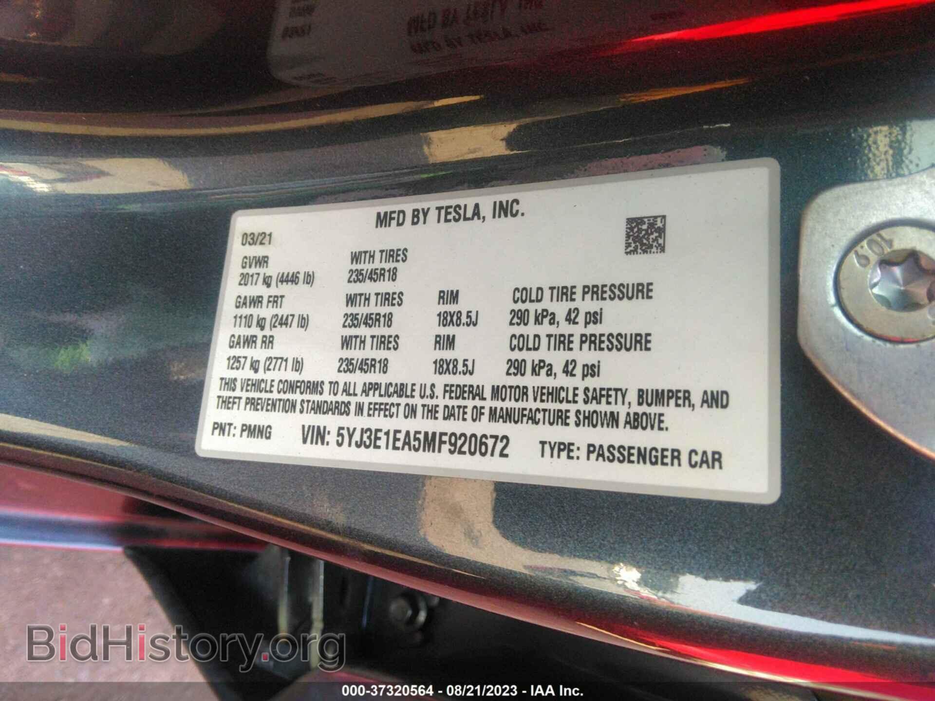 2021 TESLA MODEL 3 - VIN: 5YJ3E1EA5MF920672 - Фото 9