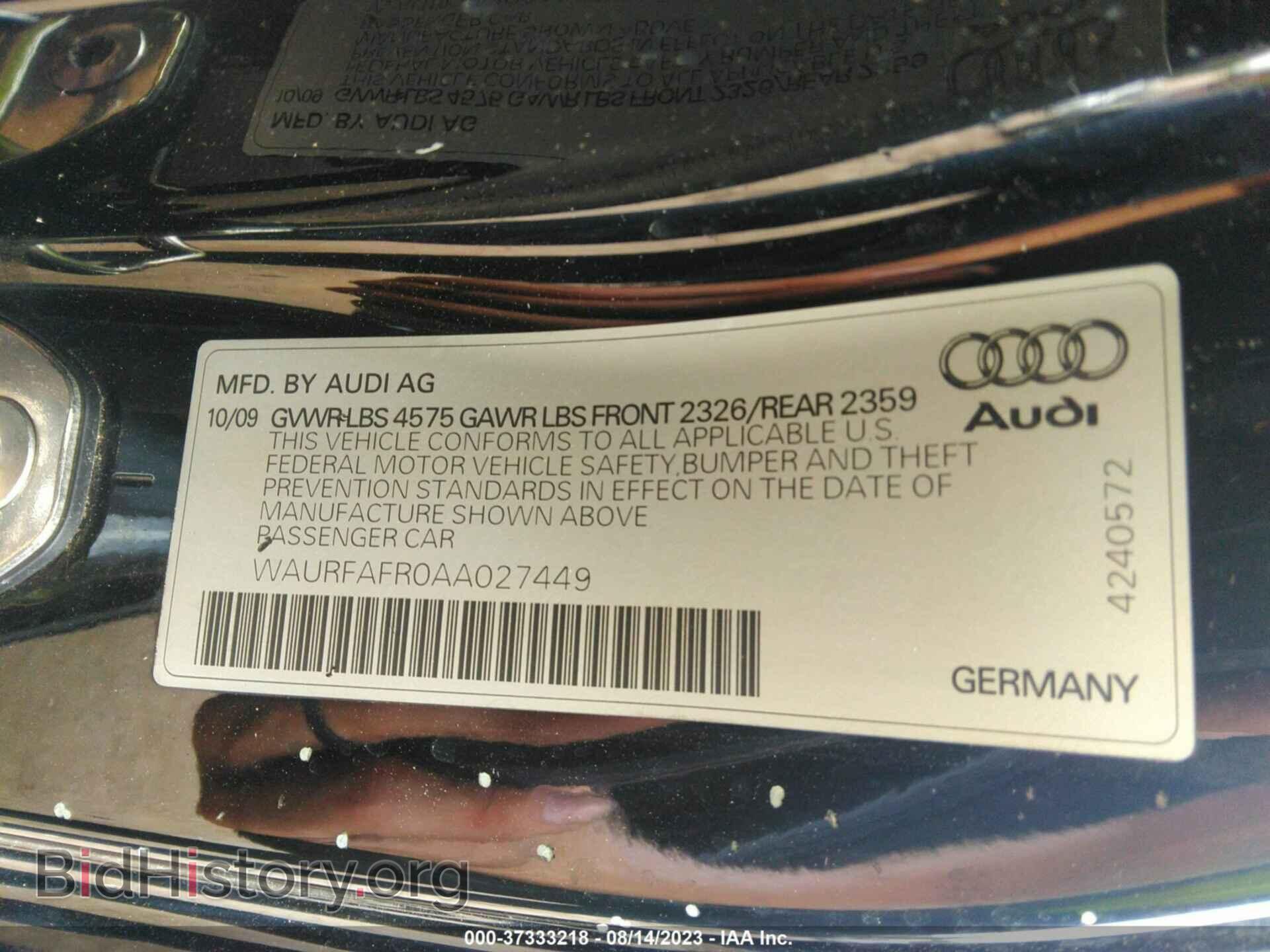 2010 AUDI A5 - VIN: WAURFAFR0AA027449 - Photo 9
