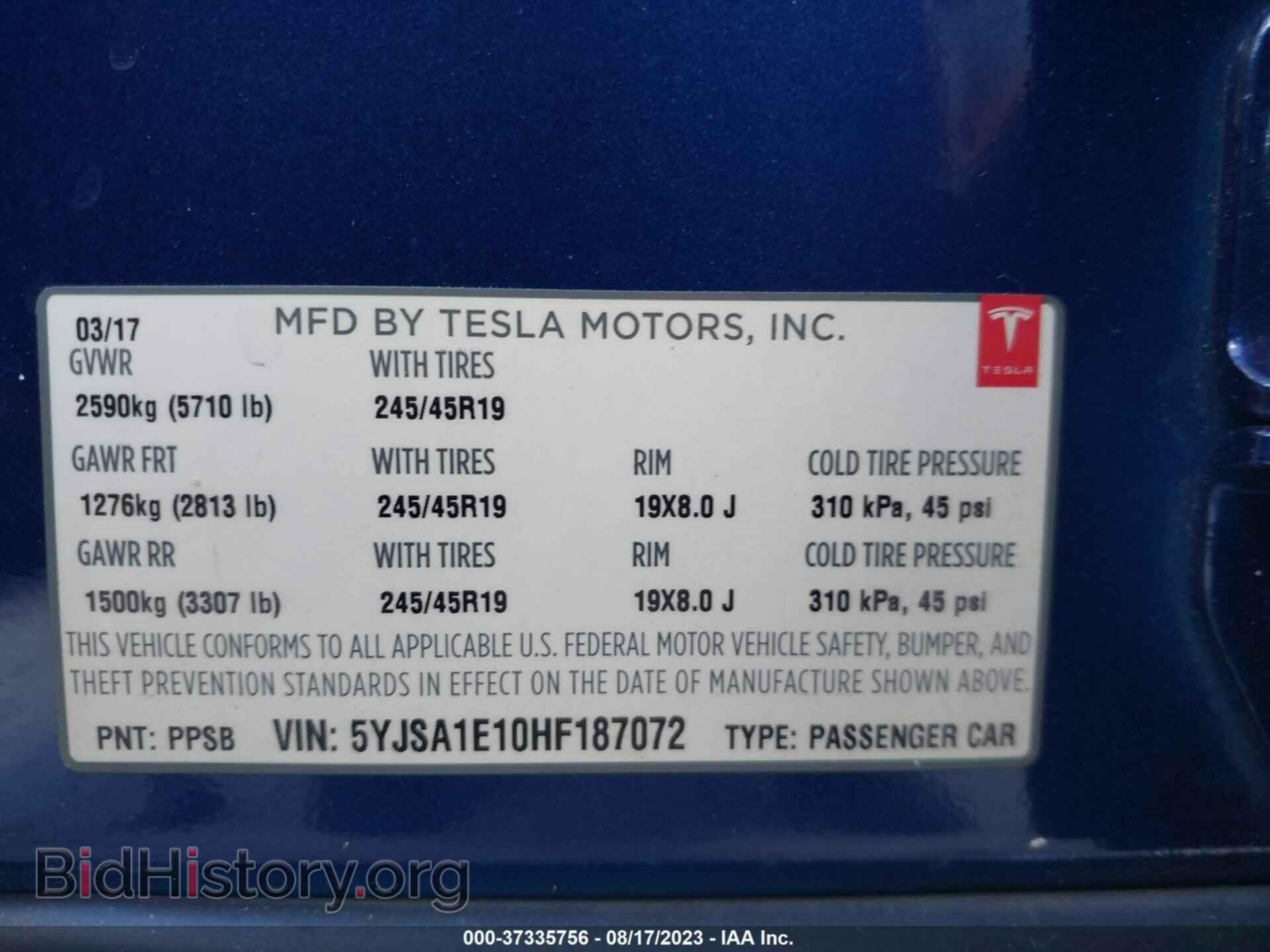 2017 TESLA MODEL S - VIN: 5YJSA1E10HF187072 - Photo 9