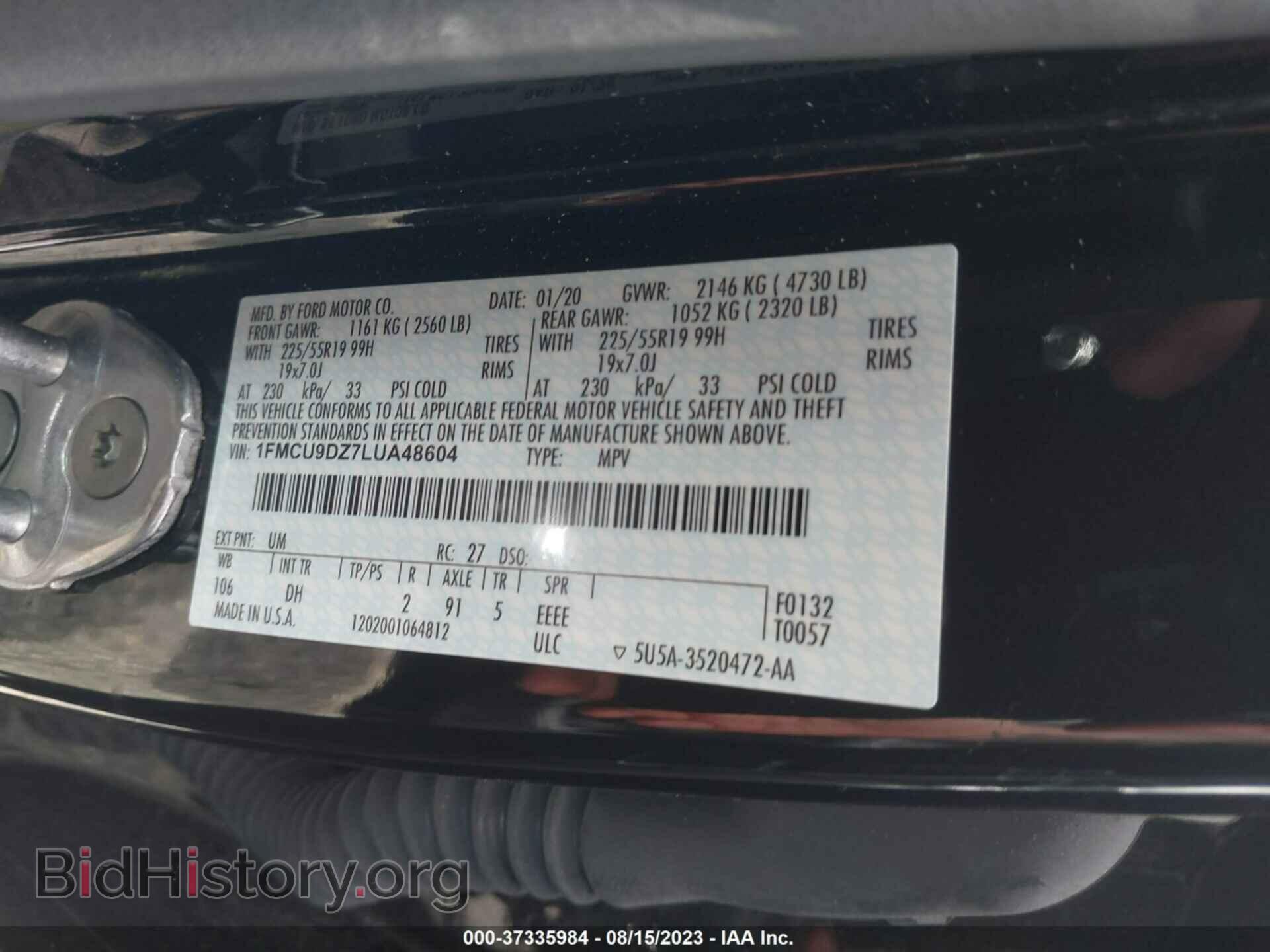 2020 FORD ESCAPE - VIN: 1FMCU9DZ7LUA48604 - Photo 9