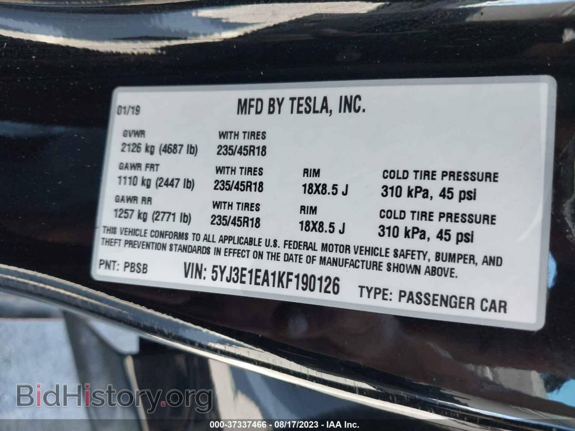 2019 TESLA MODEL 3 - VIN: 5YJ3E1EA1KF190126 - Фото 8