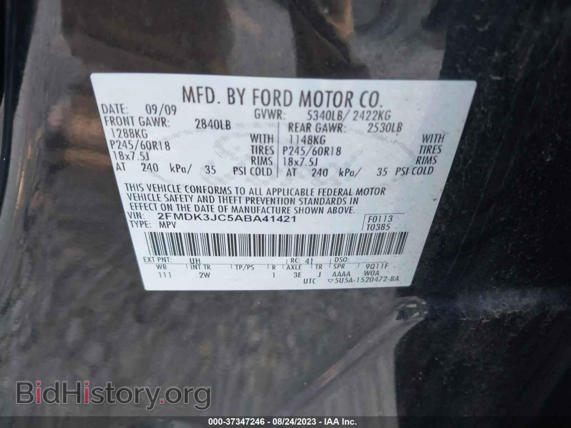 2010 FORD EDGE - VIN: 2FMDK3JC5ABA41421 - Фото 9