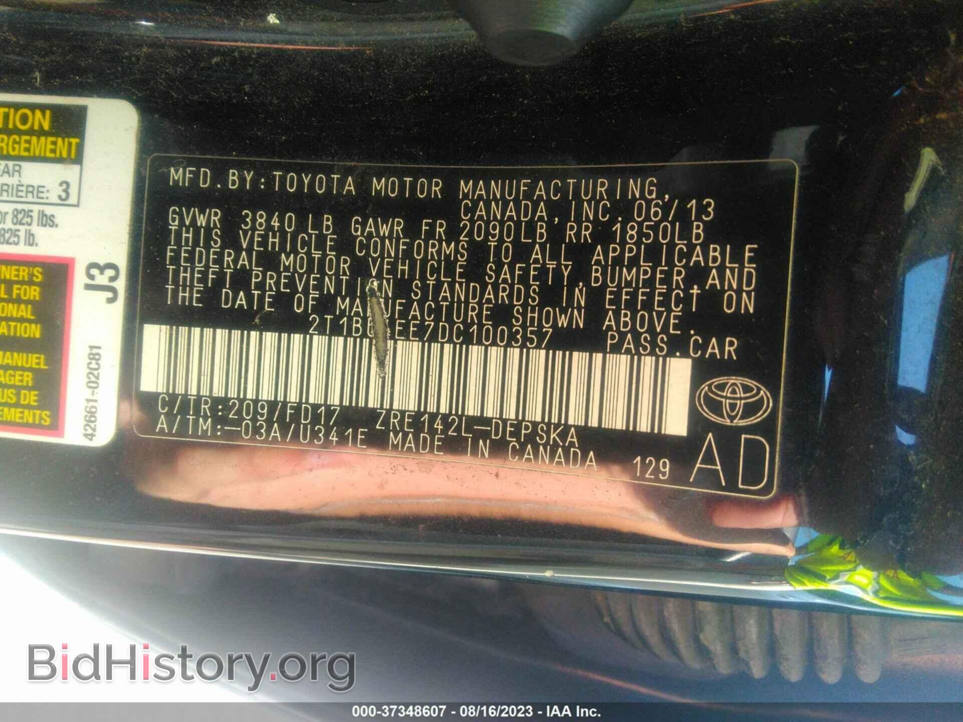 2013 TOYOTA COROLLA - VIN: 2T1BU4EE7DC100357 - Фото 9