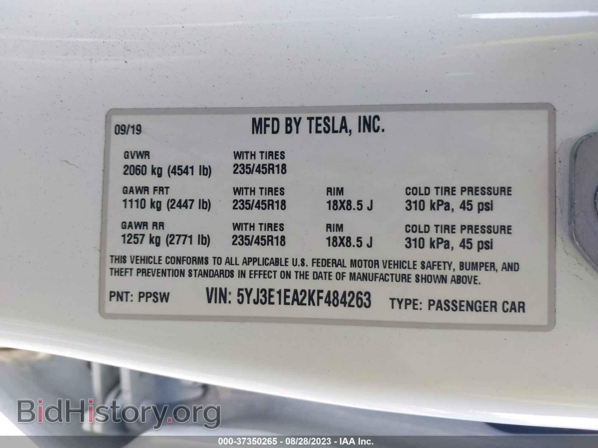2019 TESLA MODEL 3 - VIN: 5YJ3E1EA2KF484263 - Photo 9