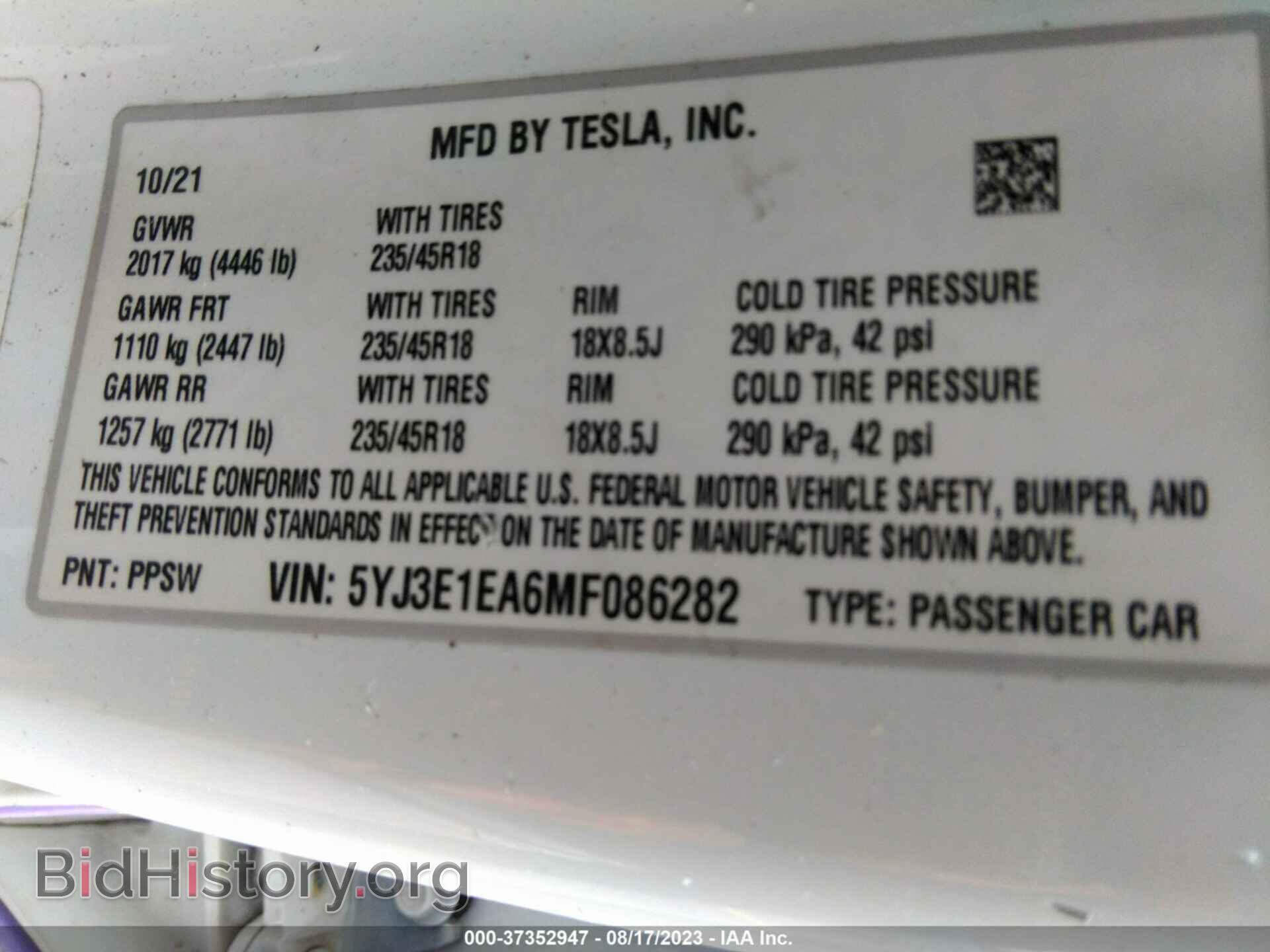 2021 TESLA MODEL 3 - VIN: 5YJ3E1EA6MF086282 - Фото 9