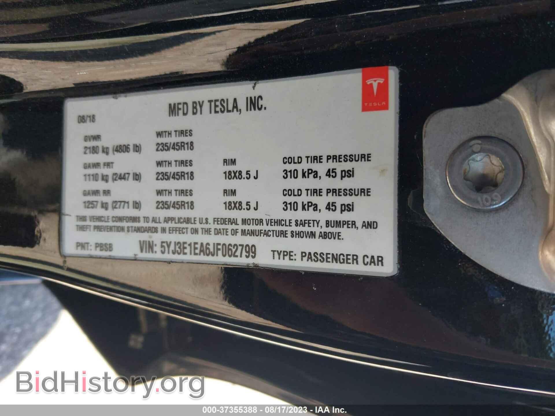 2018 TESLA MODEL 3 - VIN: 5YJ3E1EA6JF062799 - Фото 8