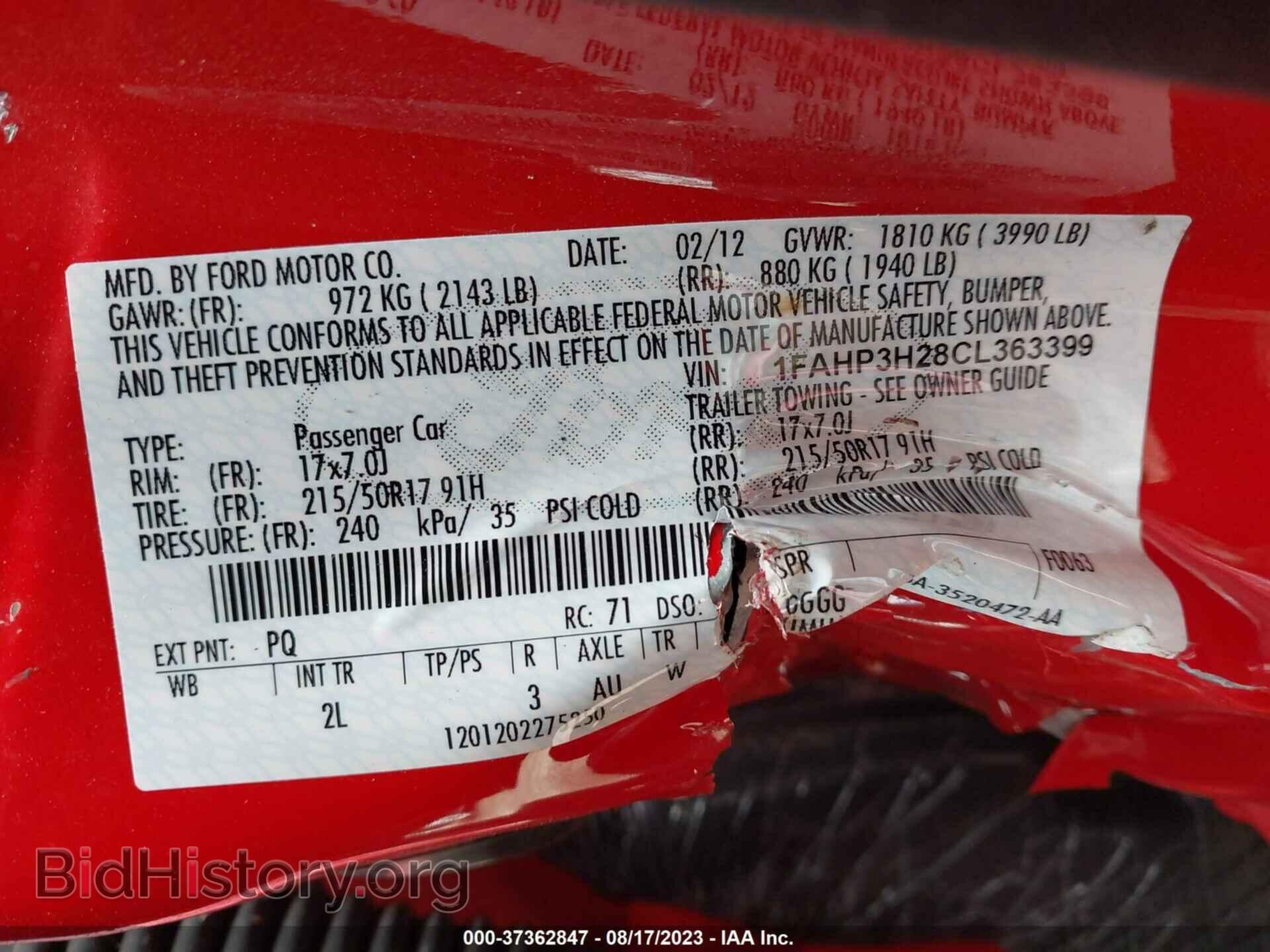 2012 FORD FOCUS - VIN: 1FAHP3H28CL363399 - Фото 9