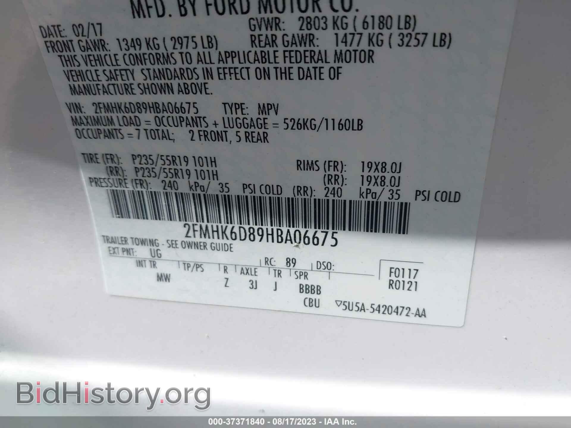 2017 FORD FLEX - VIN: 2FMHK6D89HBA06675 - Photo 9