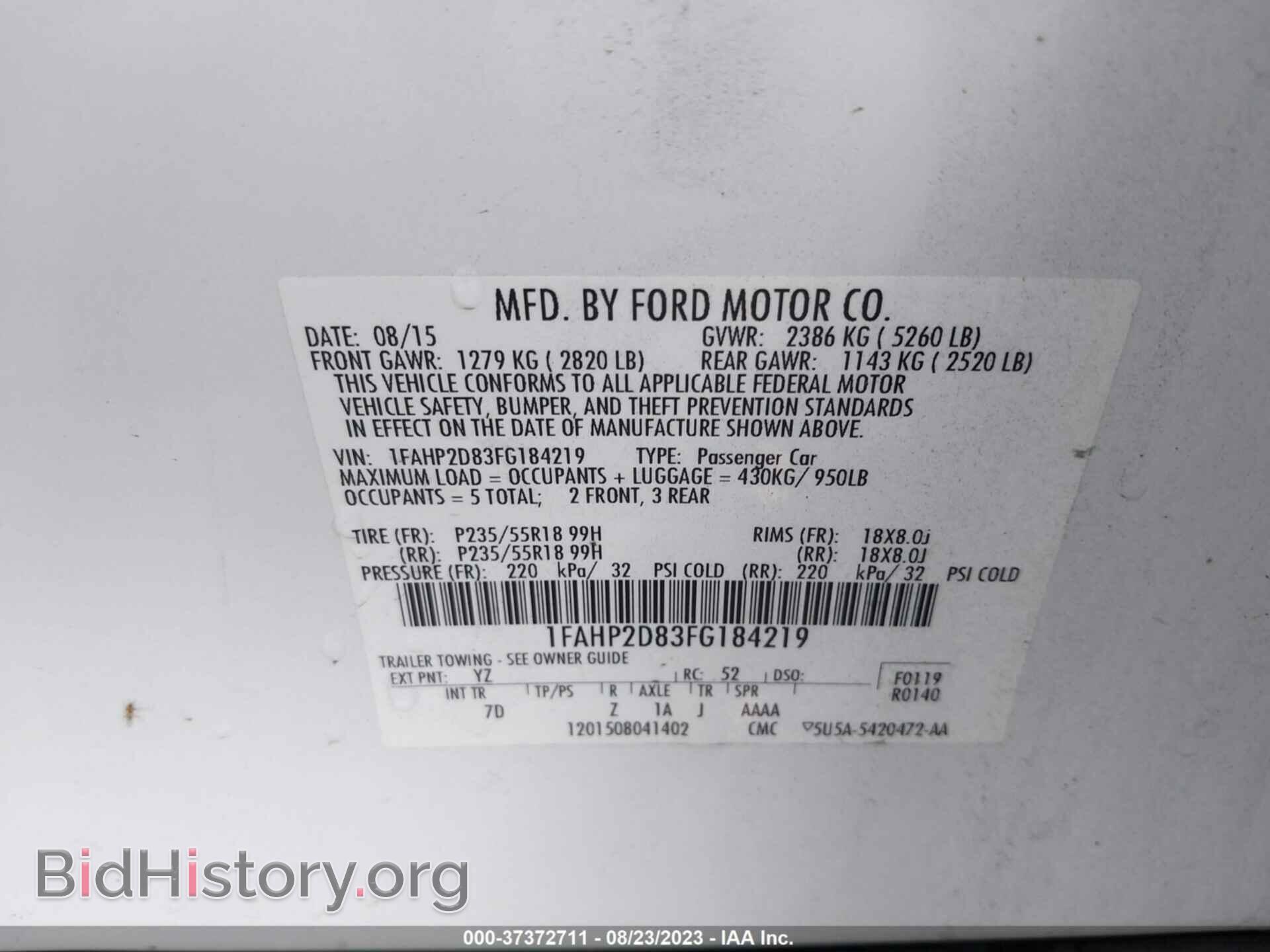 2015 FORD TAURUS - VIN: 1FAHP2D83FG184219 - Фото 8