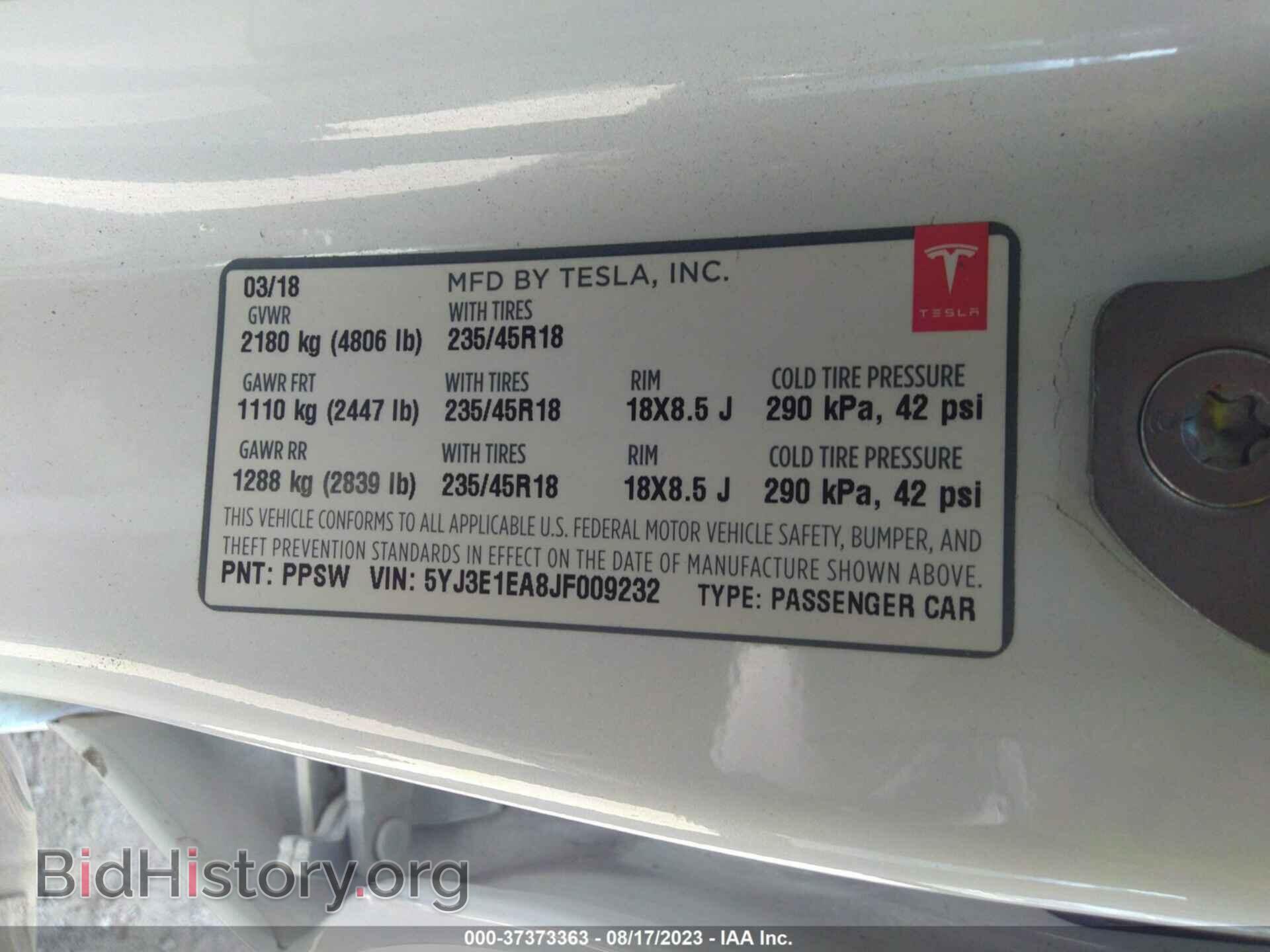 2018 TESLA MODEL 3 - VIN: 5YJ3E1EA8JF009232 - Photo 9