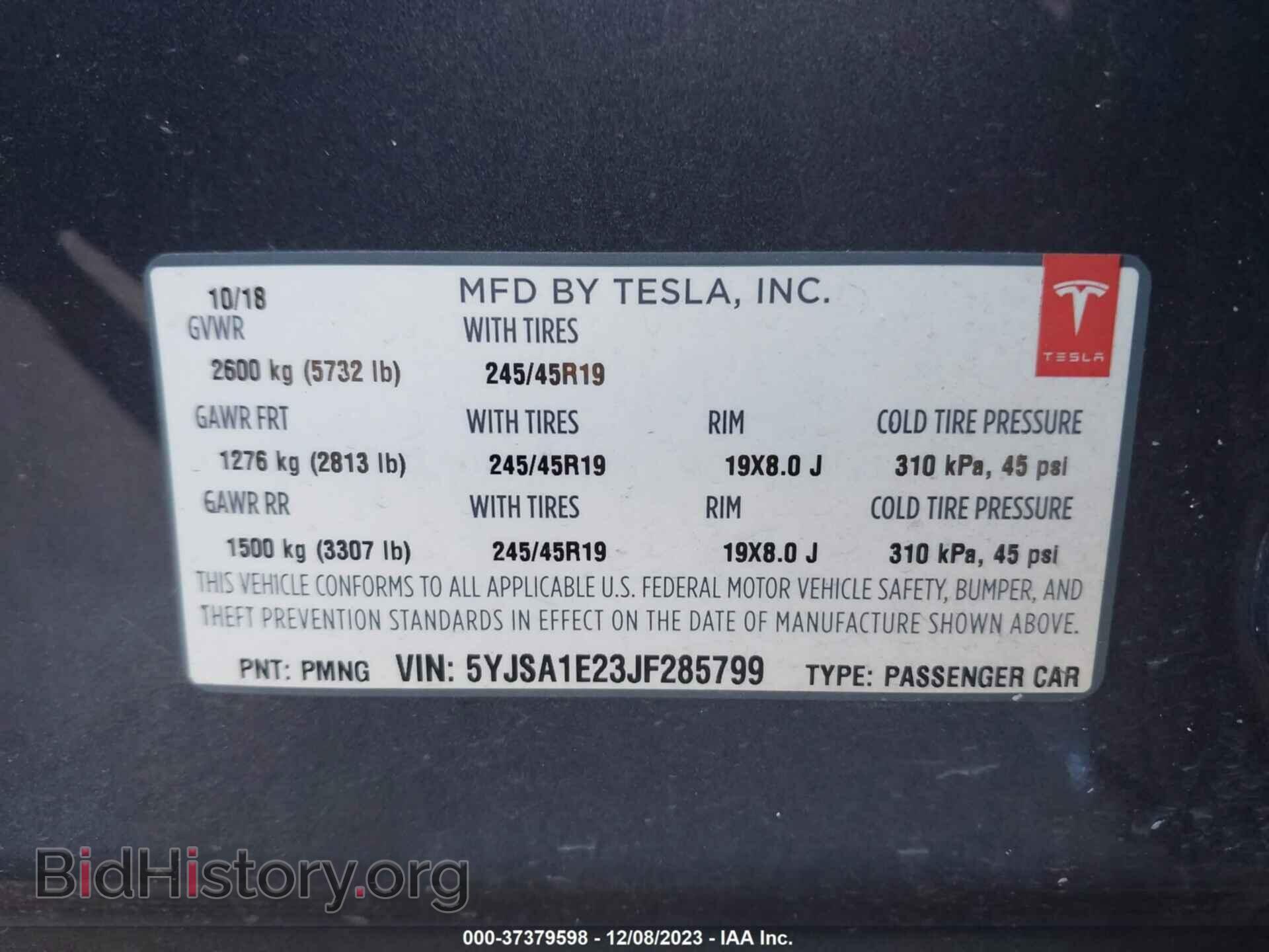 2018 TESLA MODEL S - VIN: 5YJSA1E23JF285799 - Photo 9