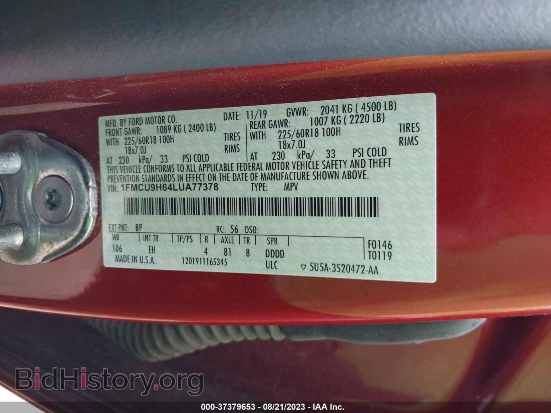 2020 FORD ESCAPE - VIN: 1FMCU9H64LUA77378 - Фото 9