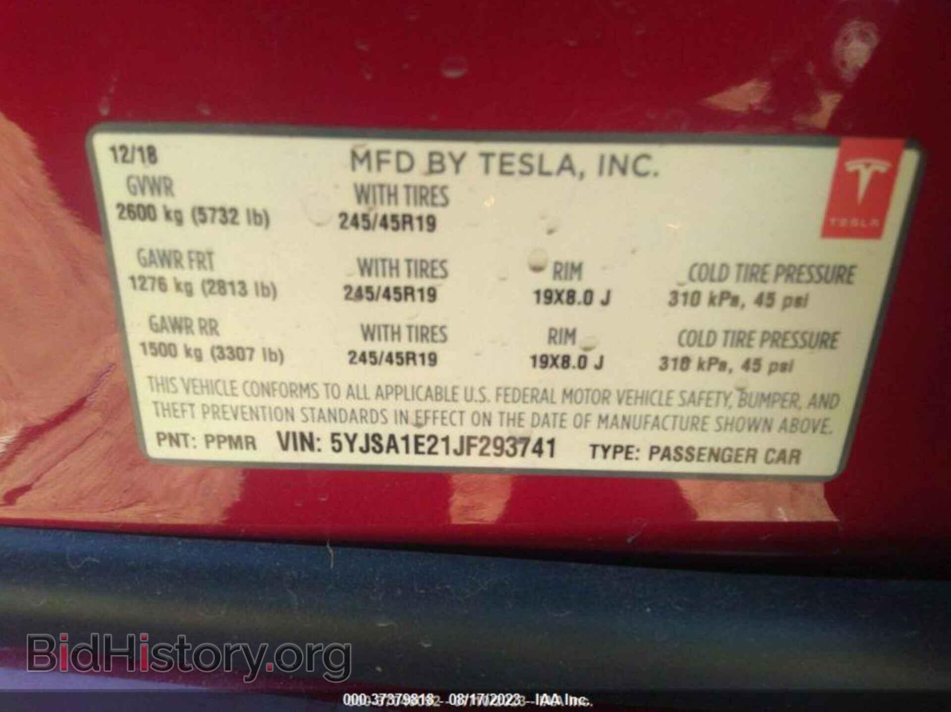 2018 TESLA MODEL S - VIN: 5YJSA1E21JF293741 - Фото 9
