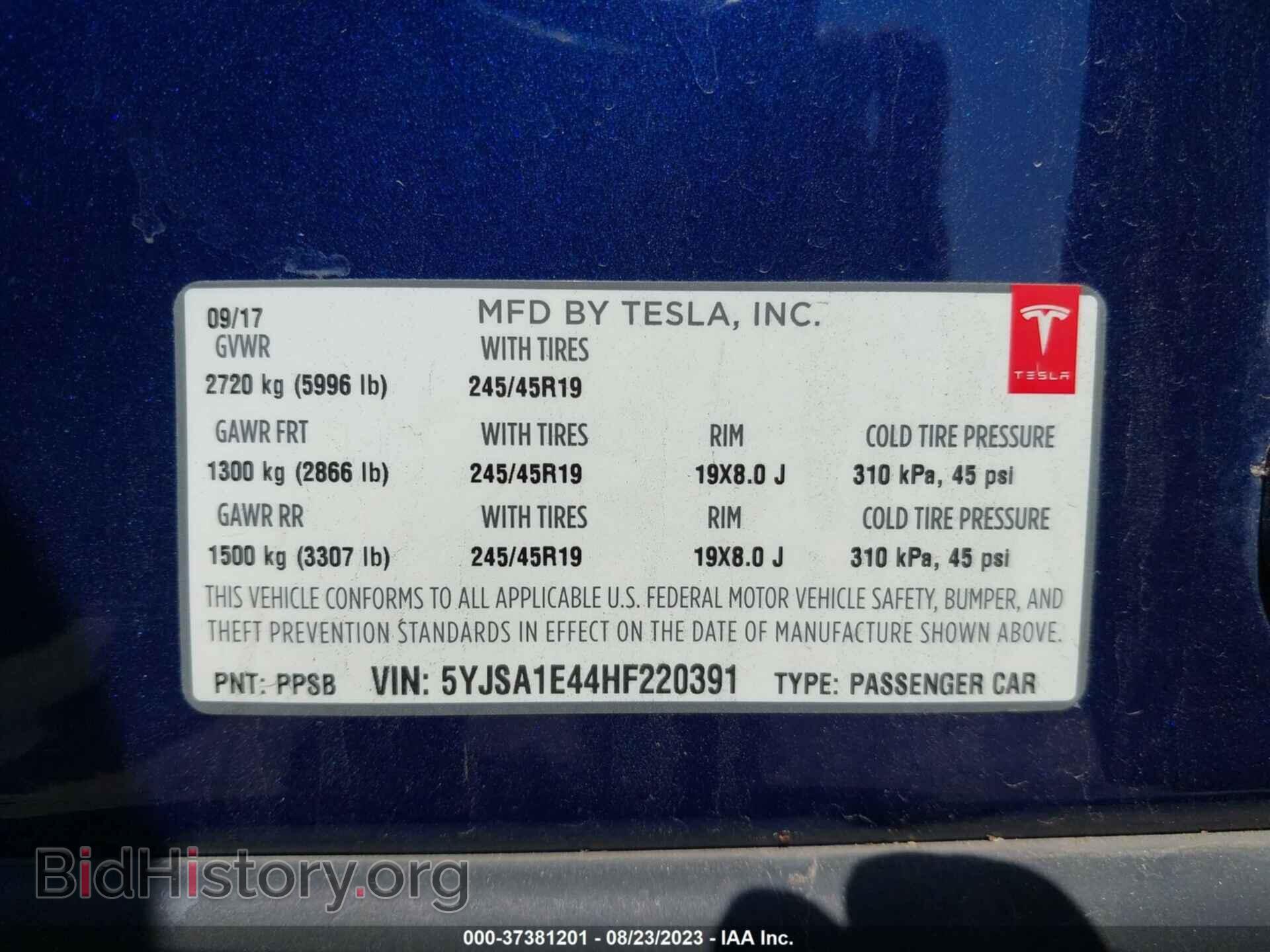 2017 TESLA MODEL S - VIN: 5YJSA1E44HF220391 - Фото 9