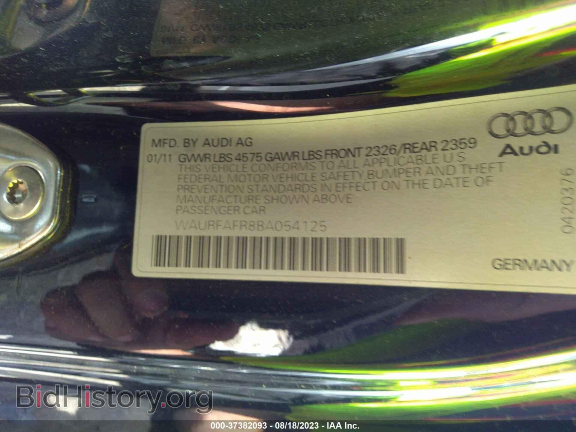 2011 AUDI A5 - VIN: WAURFAFR8BA054125 - Фото 9