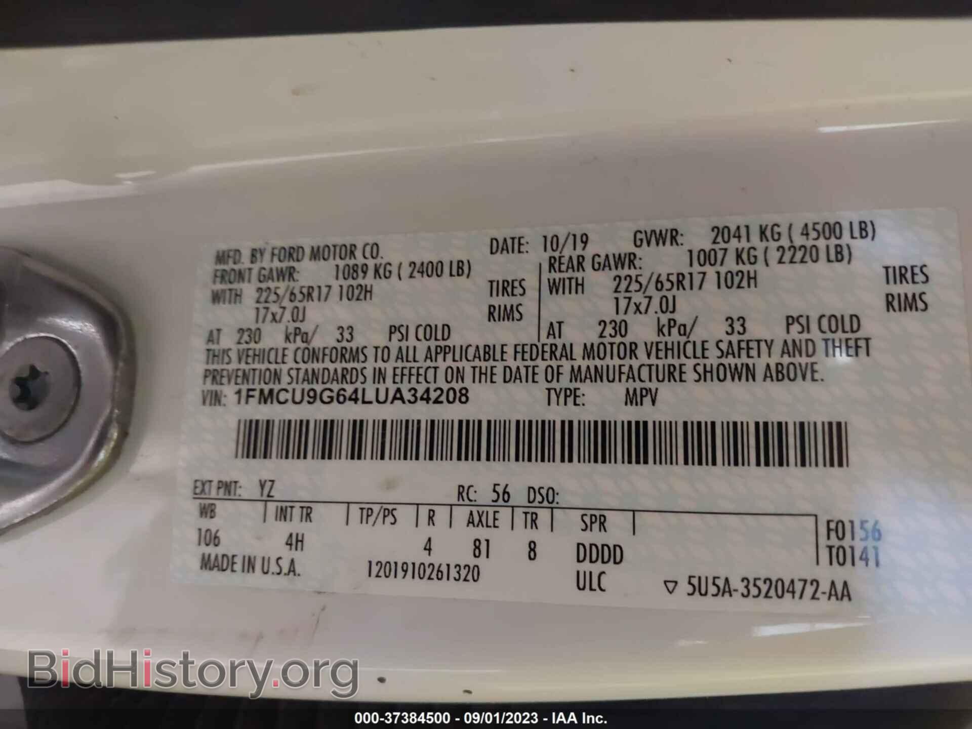2020 FORD ESCAPE - VIN: 1FMCU9G64LUA34208 - Photo 9