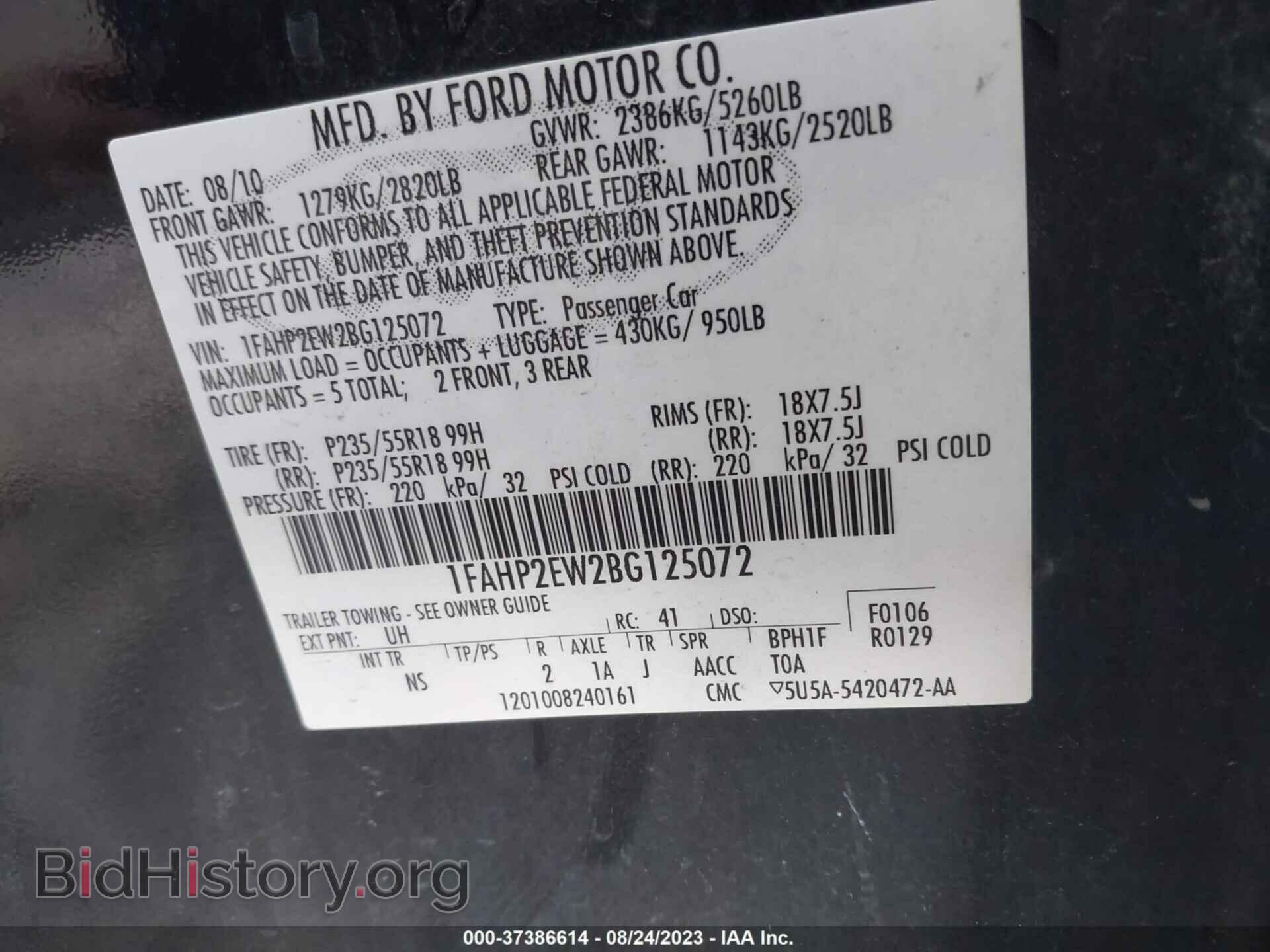2011 FORD TAURUS - VIN: 1FAHP2EW2BG125072 - Photo 9