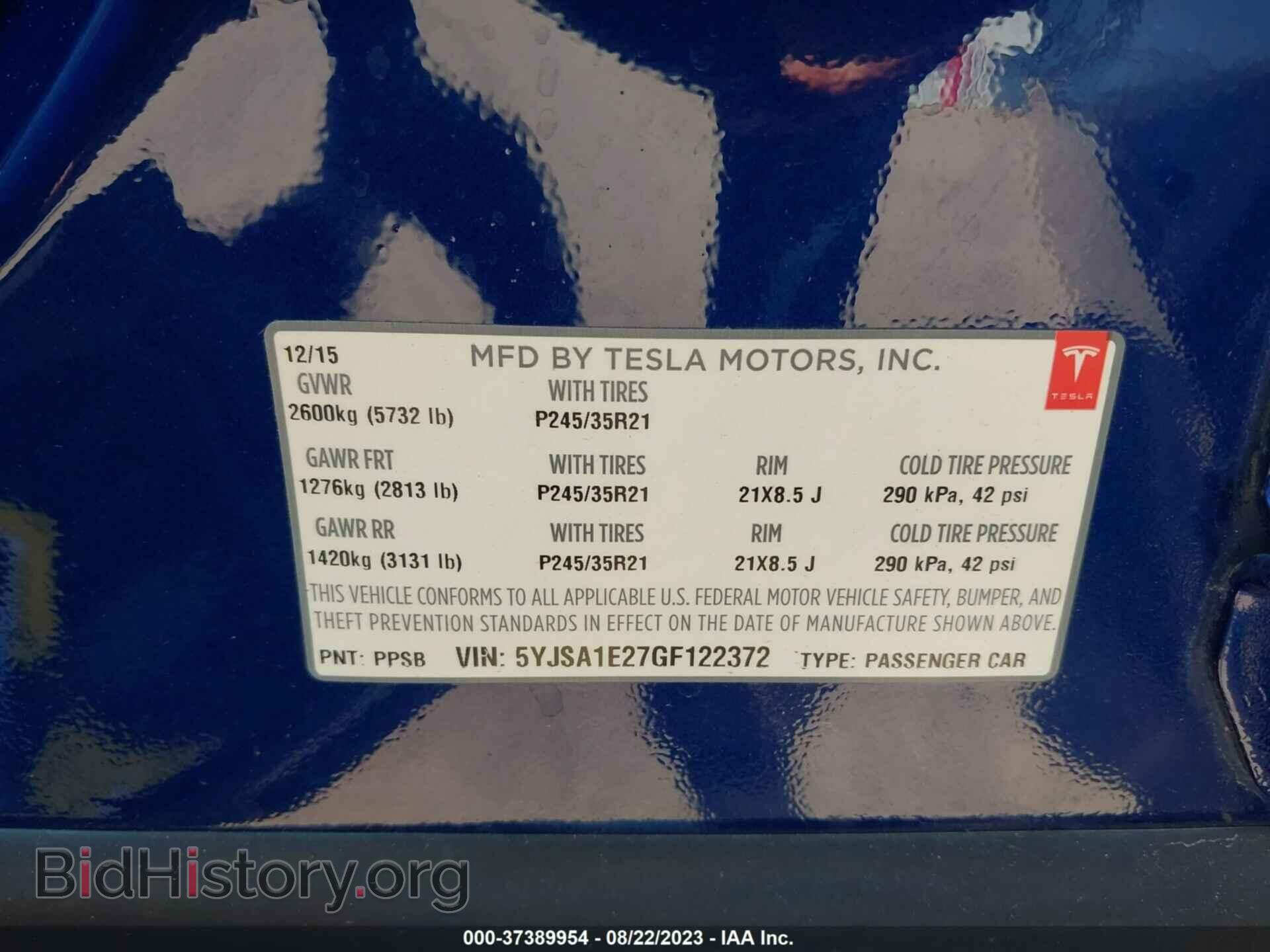 2016 TESLA MODEL S - VIN: 5YJSA1E27GF122372 - Фото 9