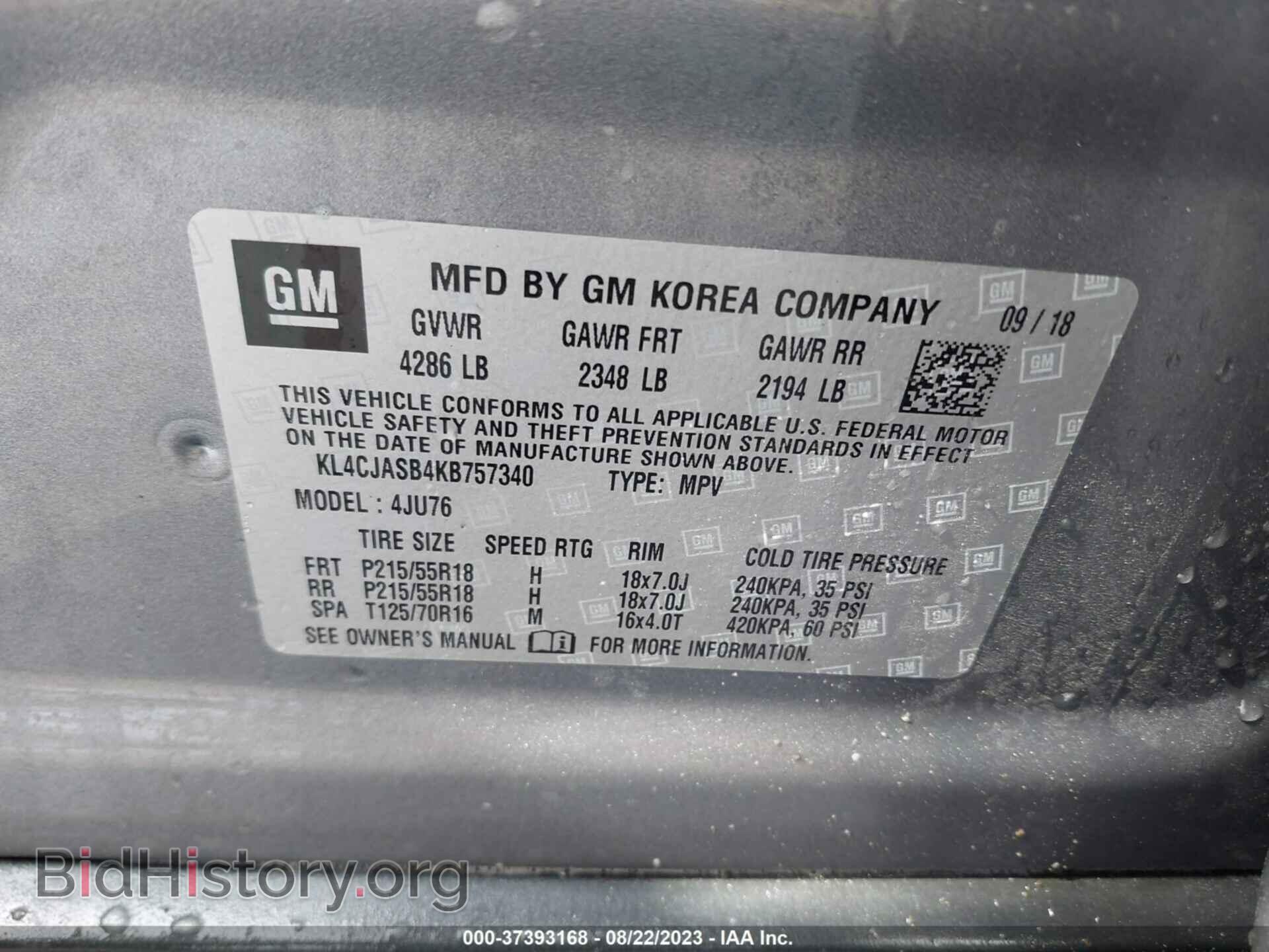 2019 BUICK ENCORE - VIN: KL4CJASB4KB757340 - Photo 9