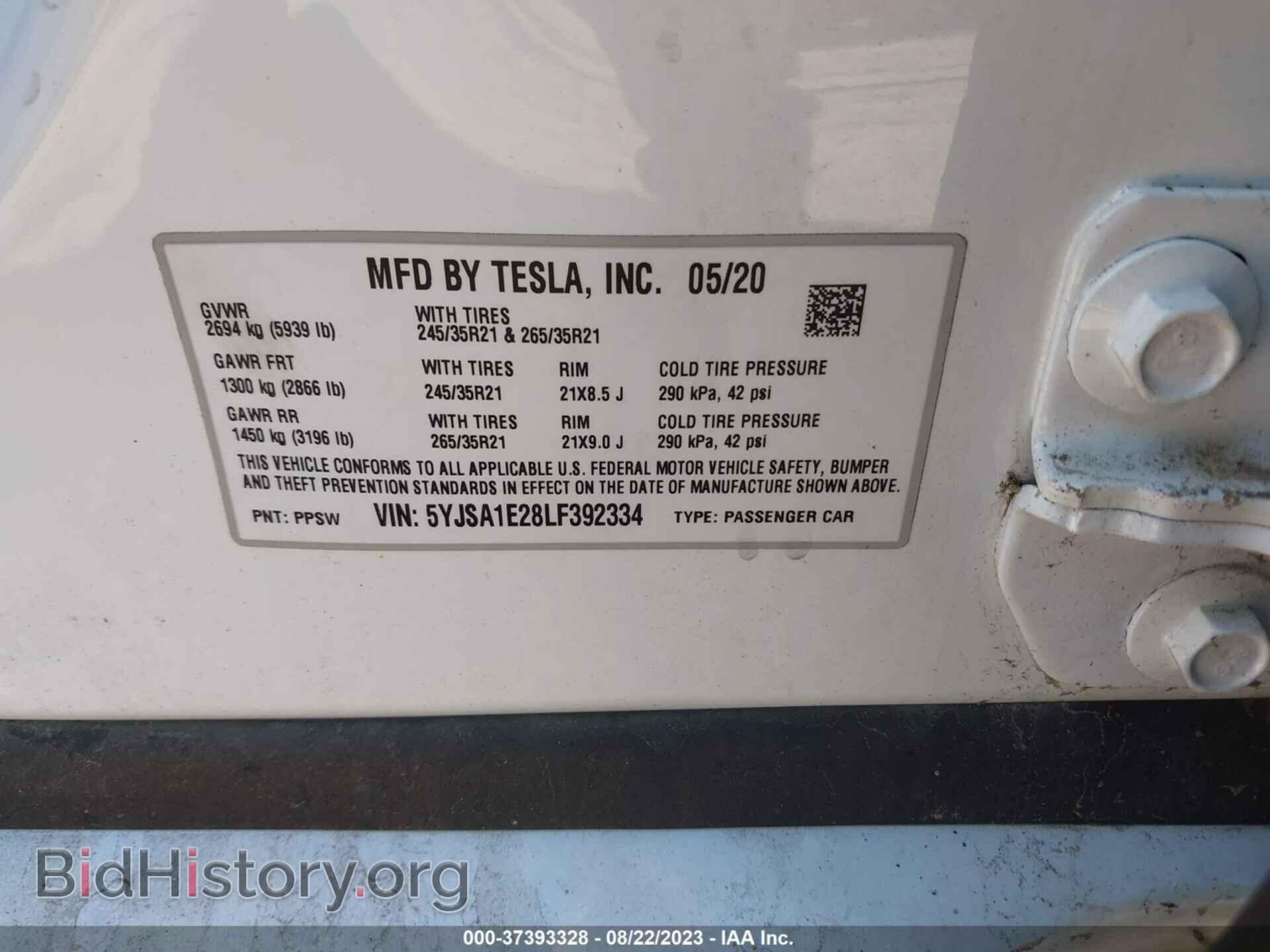 2020 TESLA MODEL S - VIN: 5YJSA1E28LF392334 - Photo 9