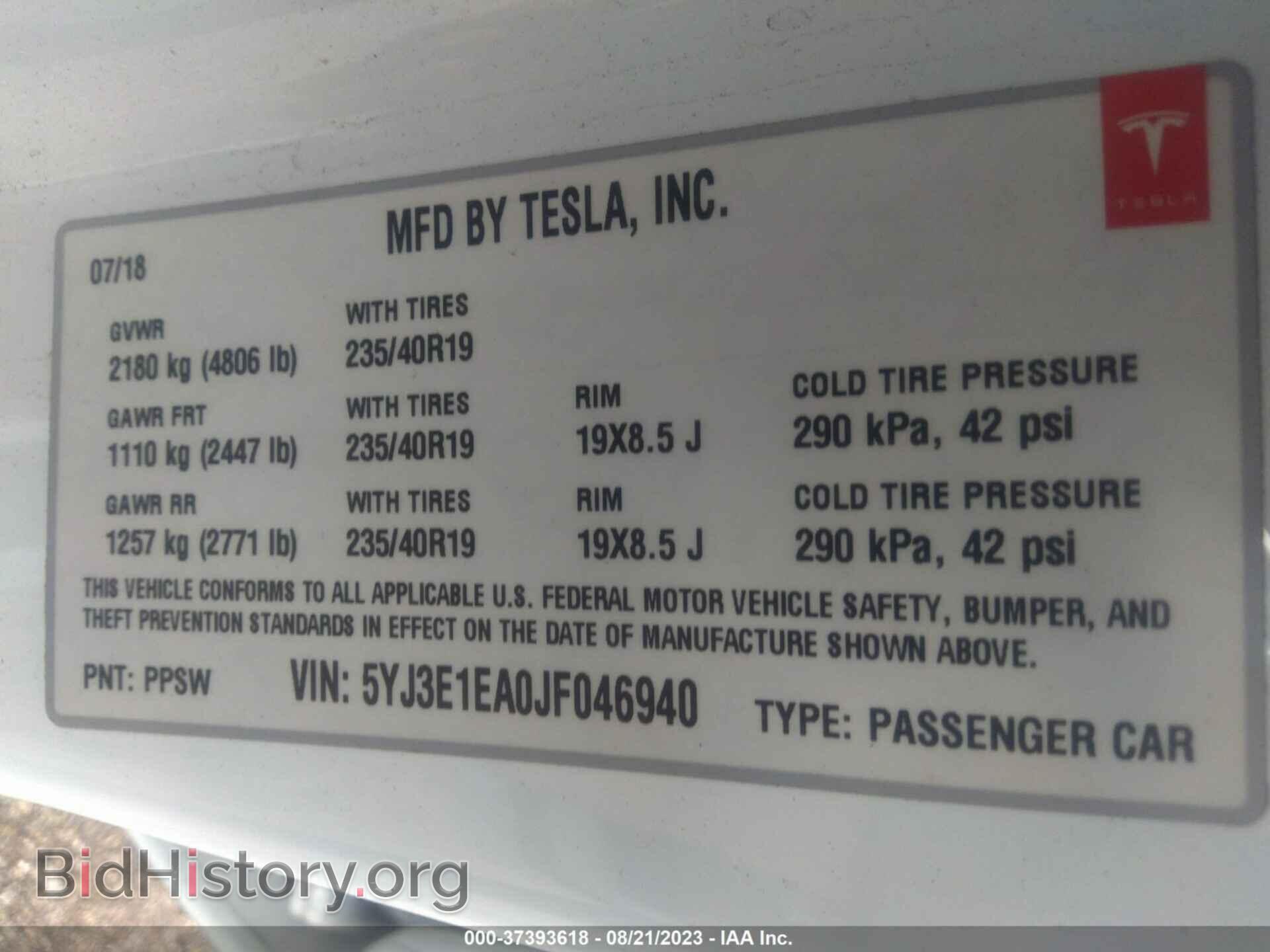 2018 TESLA MODEL 3 - VIN: 5YJ3E1EA0JF046940 - Photo 9