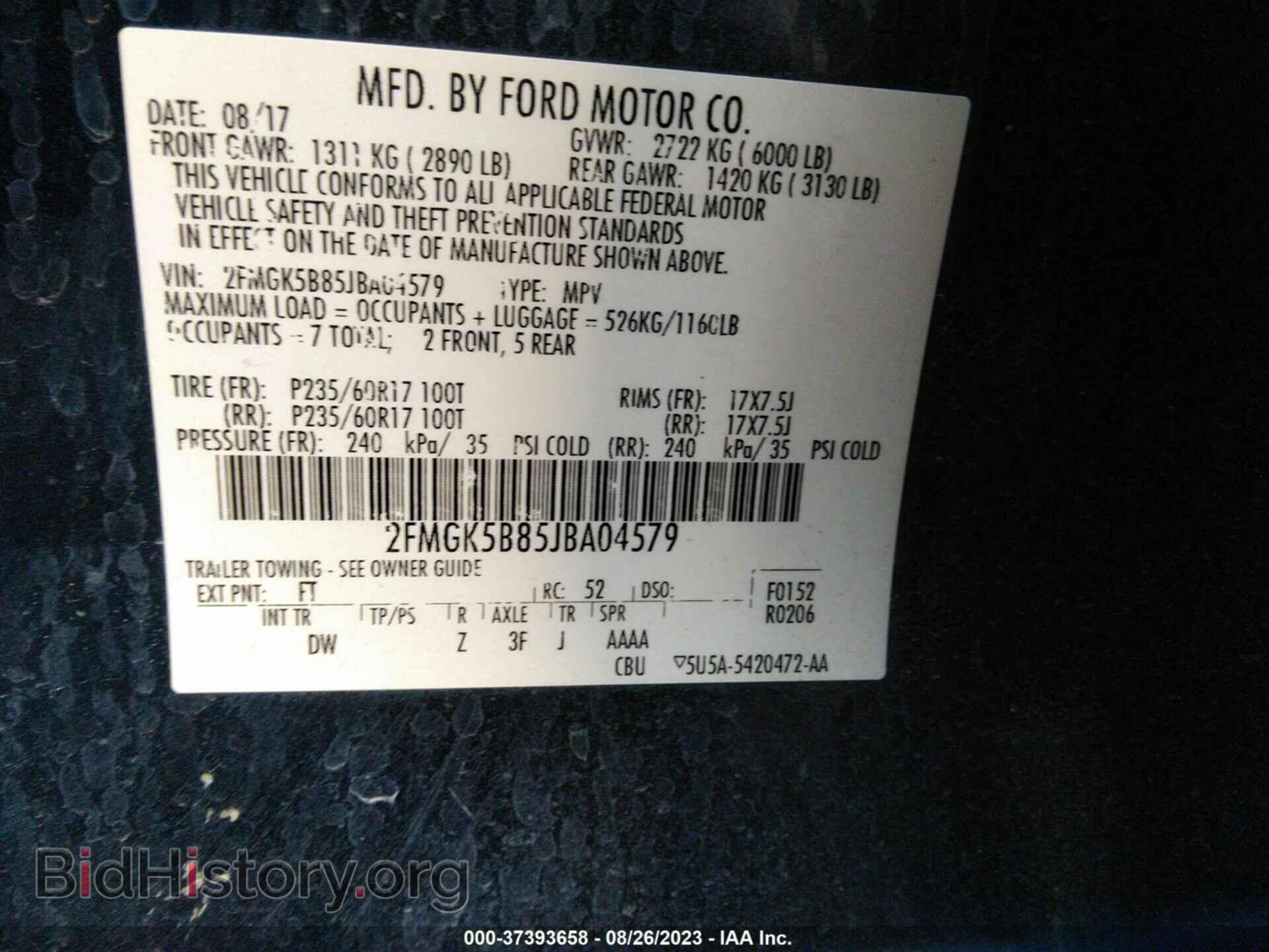 2018 FORD FLEX - VIN: 2FMGK5B85JBA04579 - Фото 9