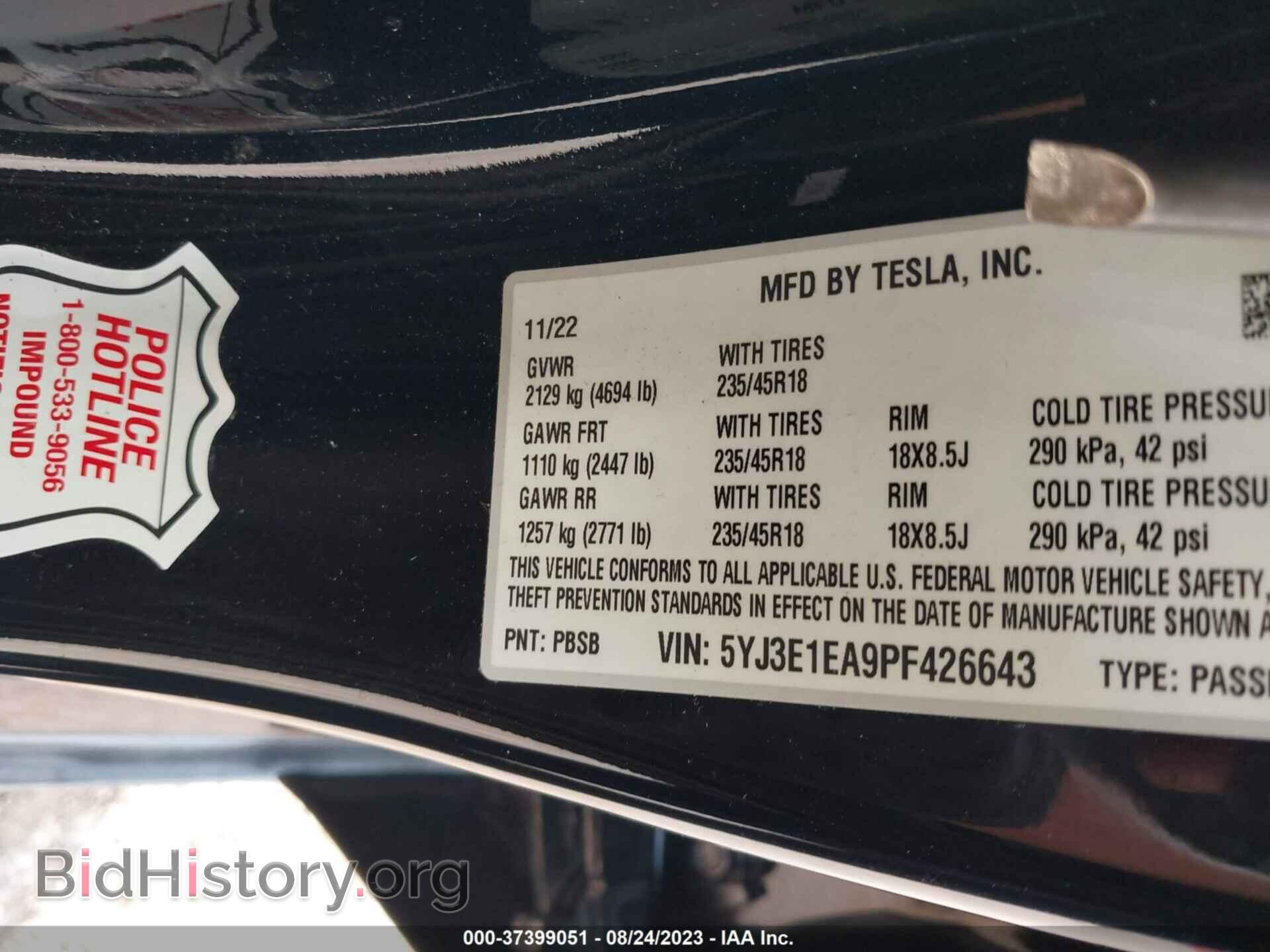 2023 TESLA MODEL 3 - VIN: 5YJ3E1EA9PF426643 - Photo 9