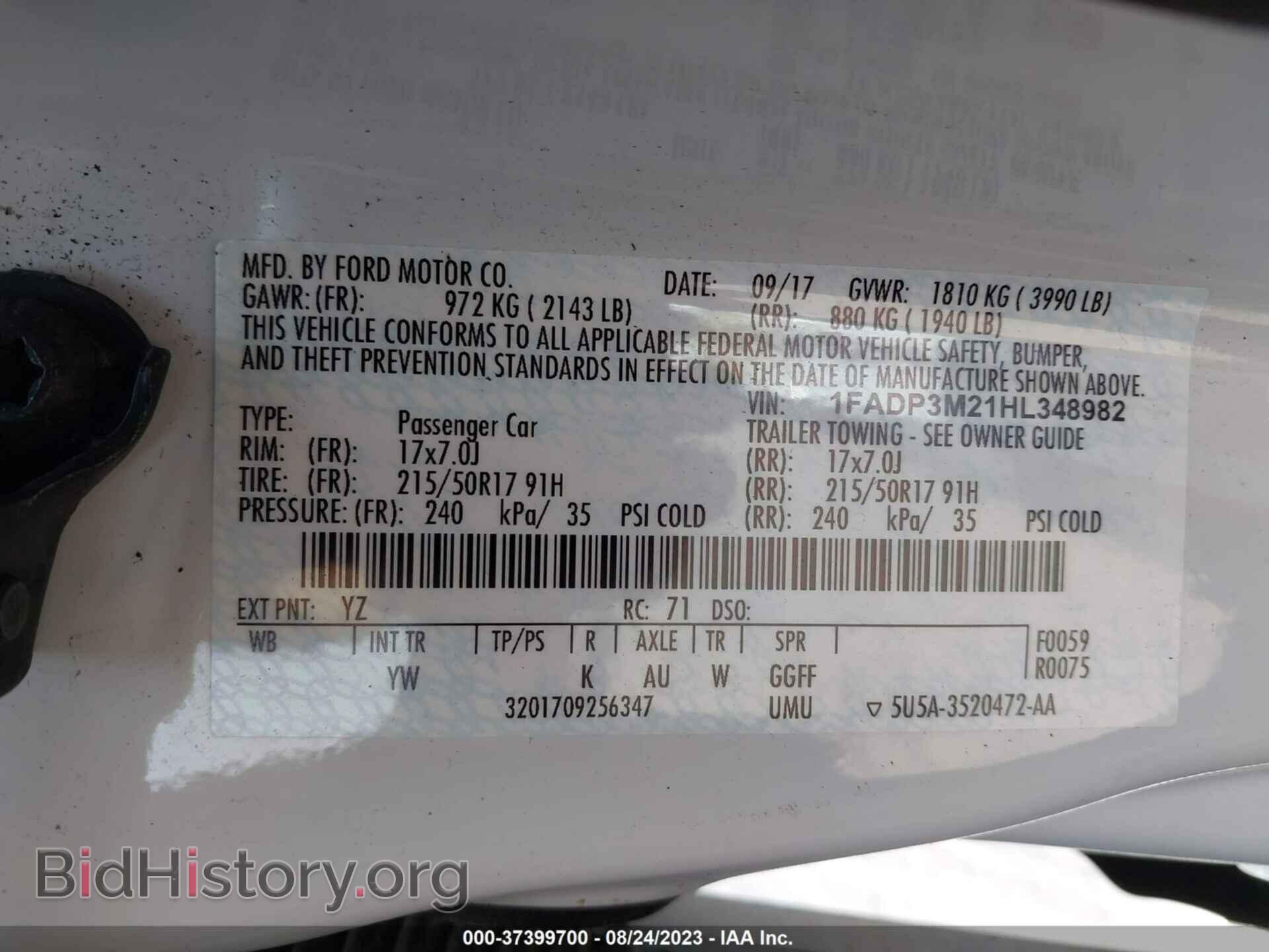 2017 FORD FOCUS - VIN: 1FADP3M21HL348982 - Фото 9