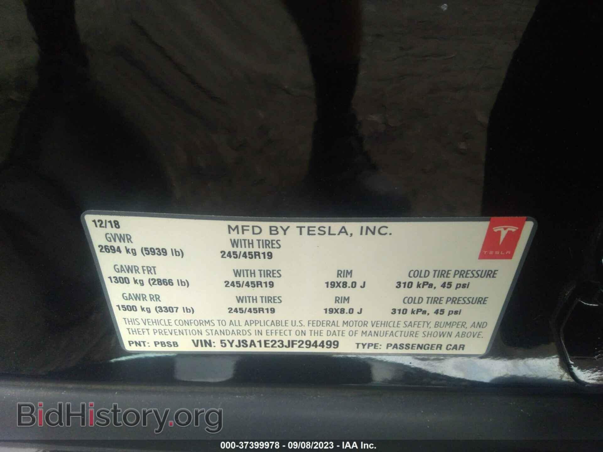 2018 TESLA MODEL S - VIN: 5YJSA1E23JF294499 - Фото 8