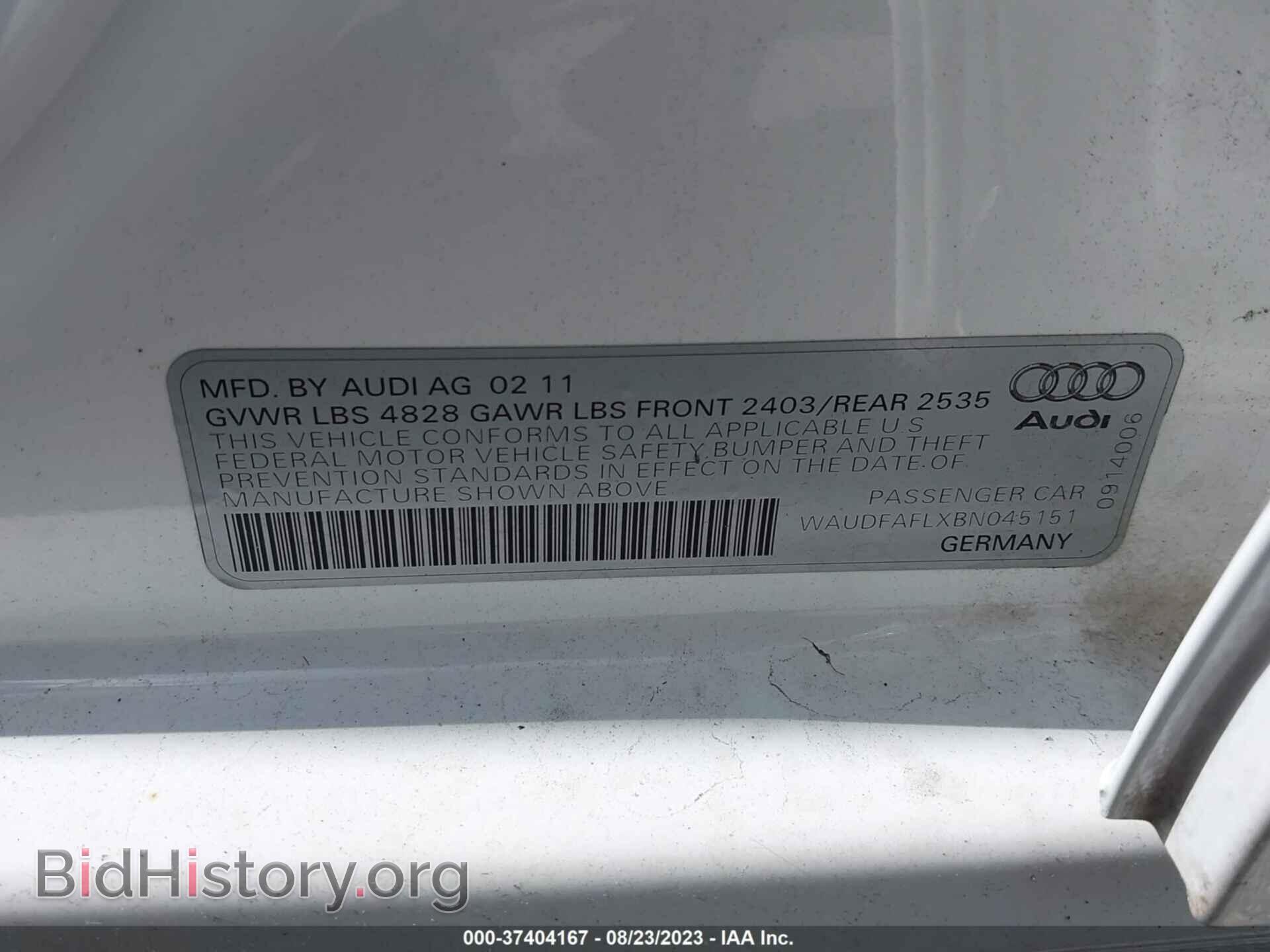 2011 AUDI A4 - VIN: WAUDFAFLXBN045151 - Фото 9