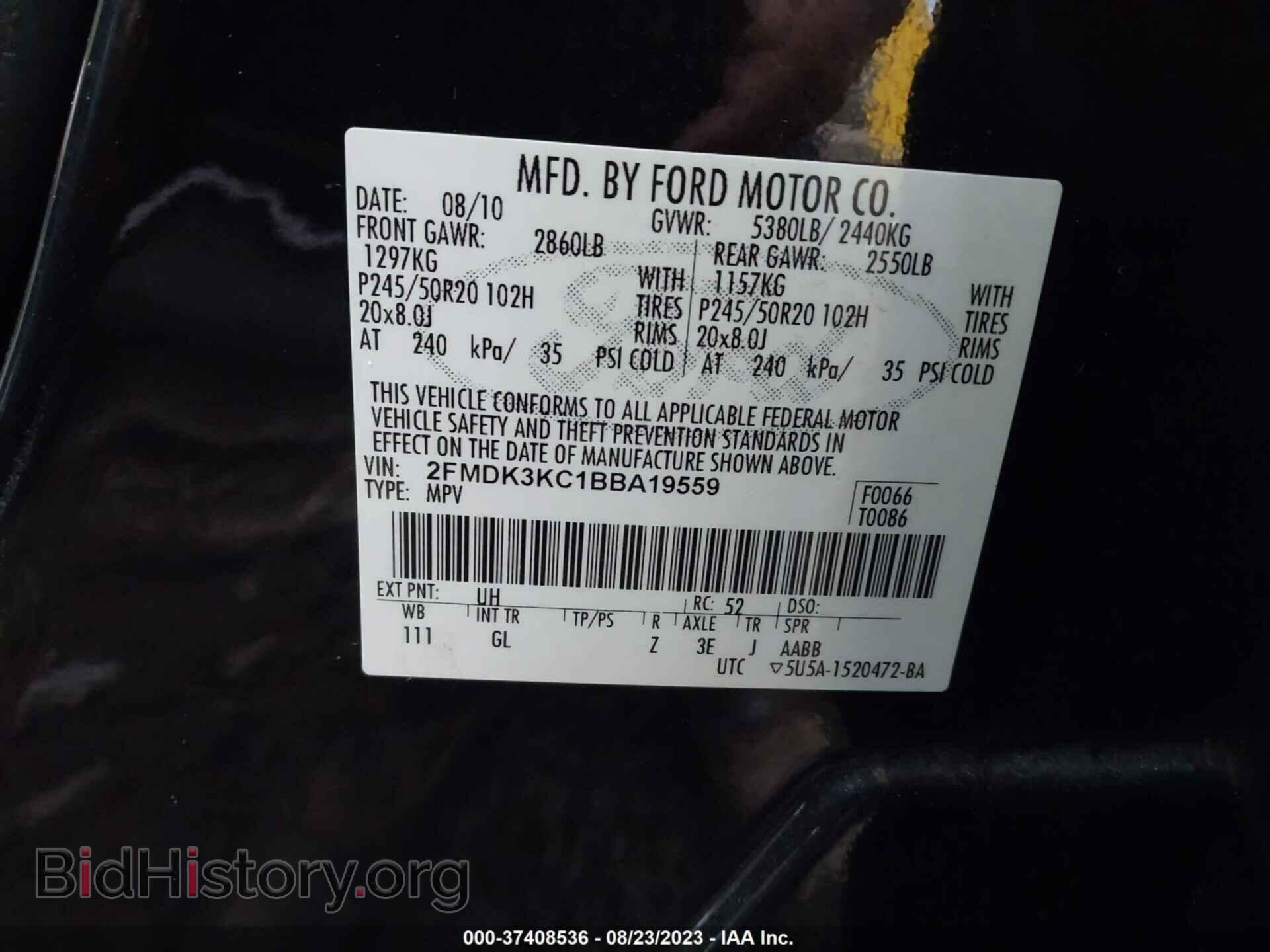 2011 FORD EDGE - VIN: 2FMDK3KC1BBA19559 - Фото 9