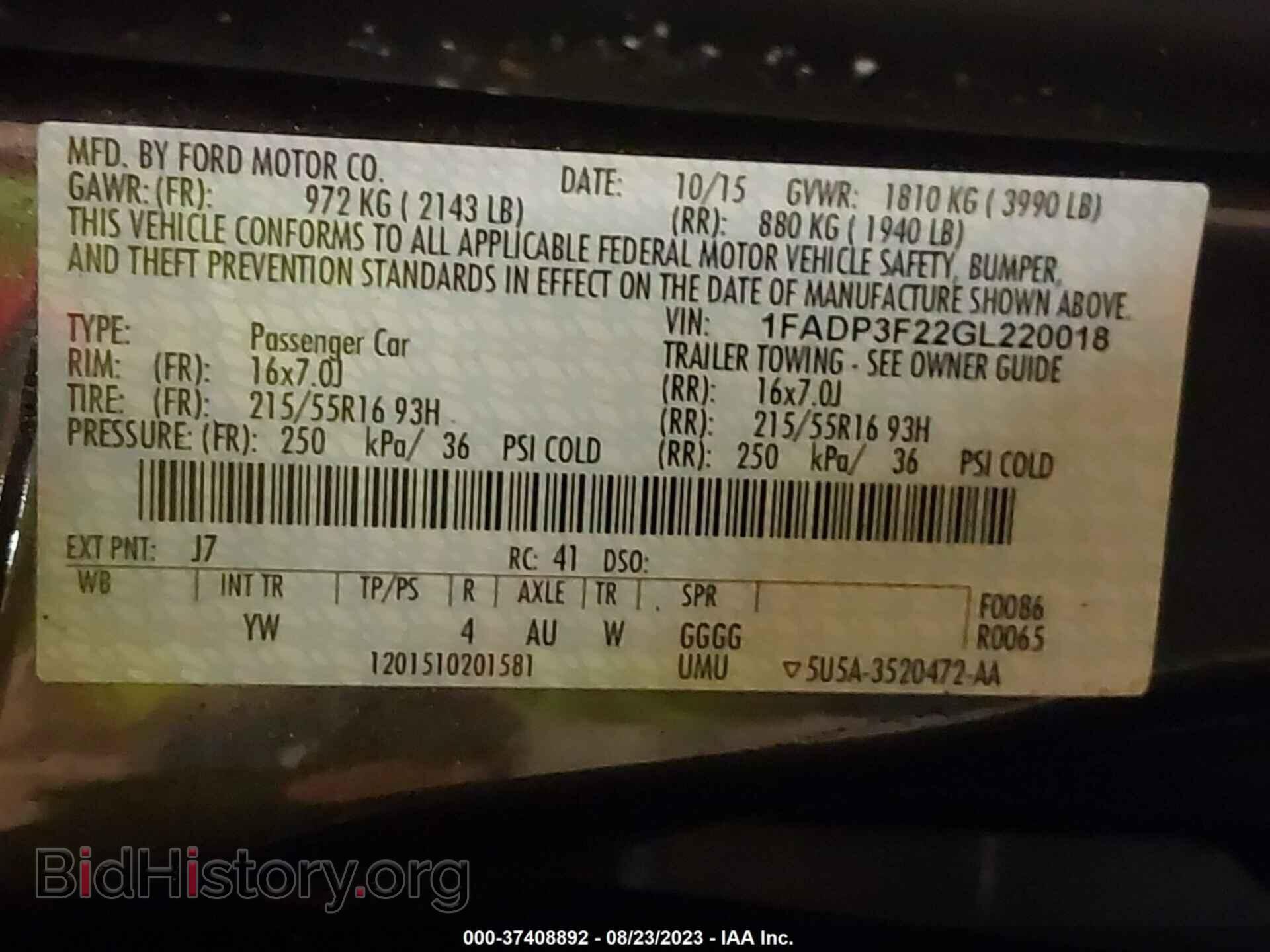 2016 FORD FOCUS - VIN: 1FADP3F22GL220018 - Фото 9