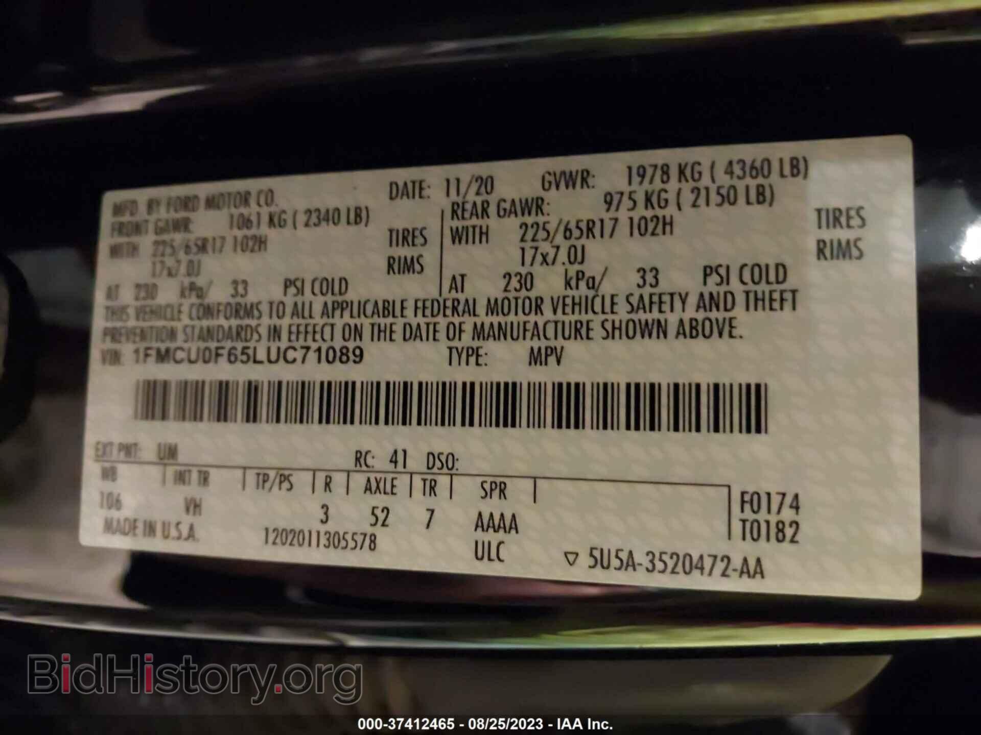 2020 FORD ESCAPE - VIN: 1FMCU0F65LUC71089 - Фото 9