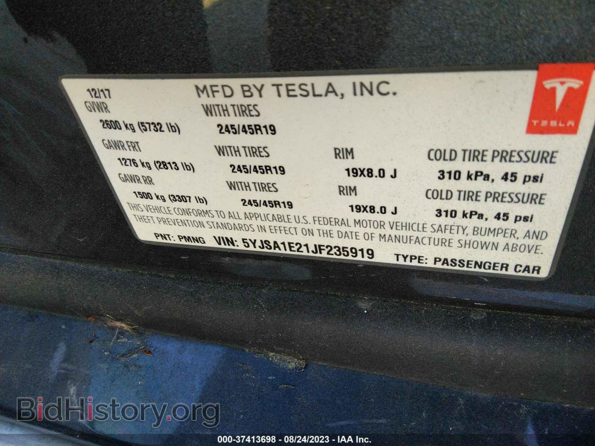 2018 TESLA MODEL S - VIN: 5YJSA1E21JF235919 - Photo 9